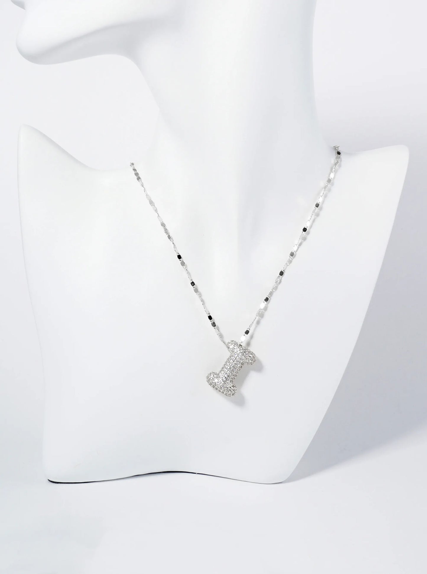 18K Gold Dipped Pave Set CZ Bubble Initial Pendant Necklace