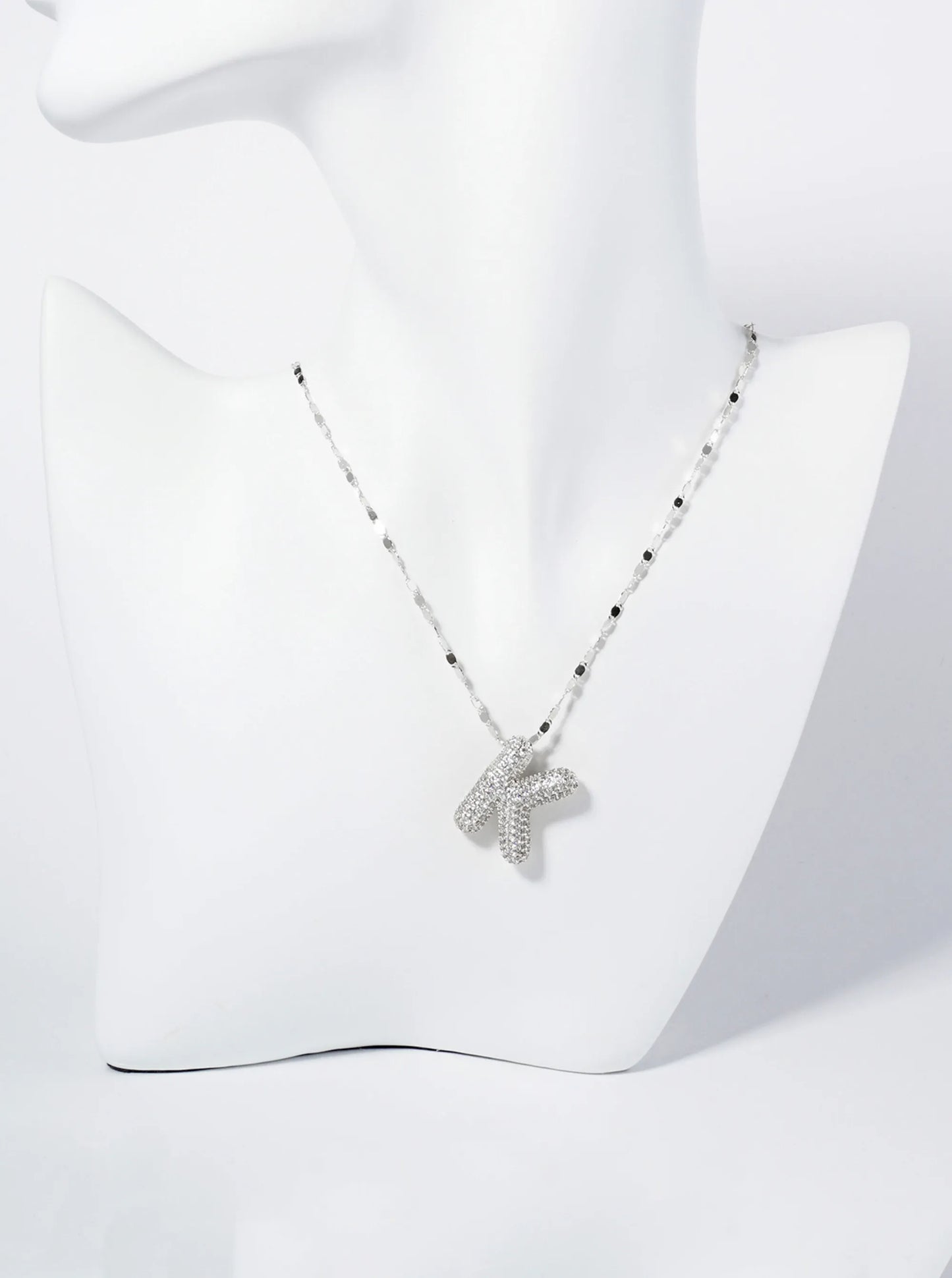 18K Gold Dipped Pave Set CZ Bubble Initial Pendant Necklace