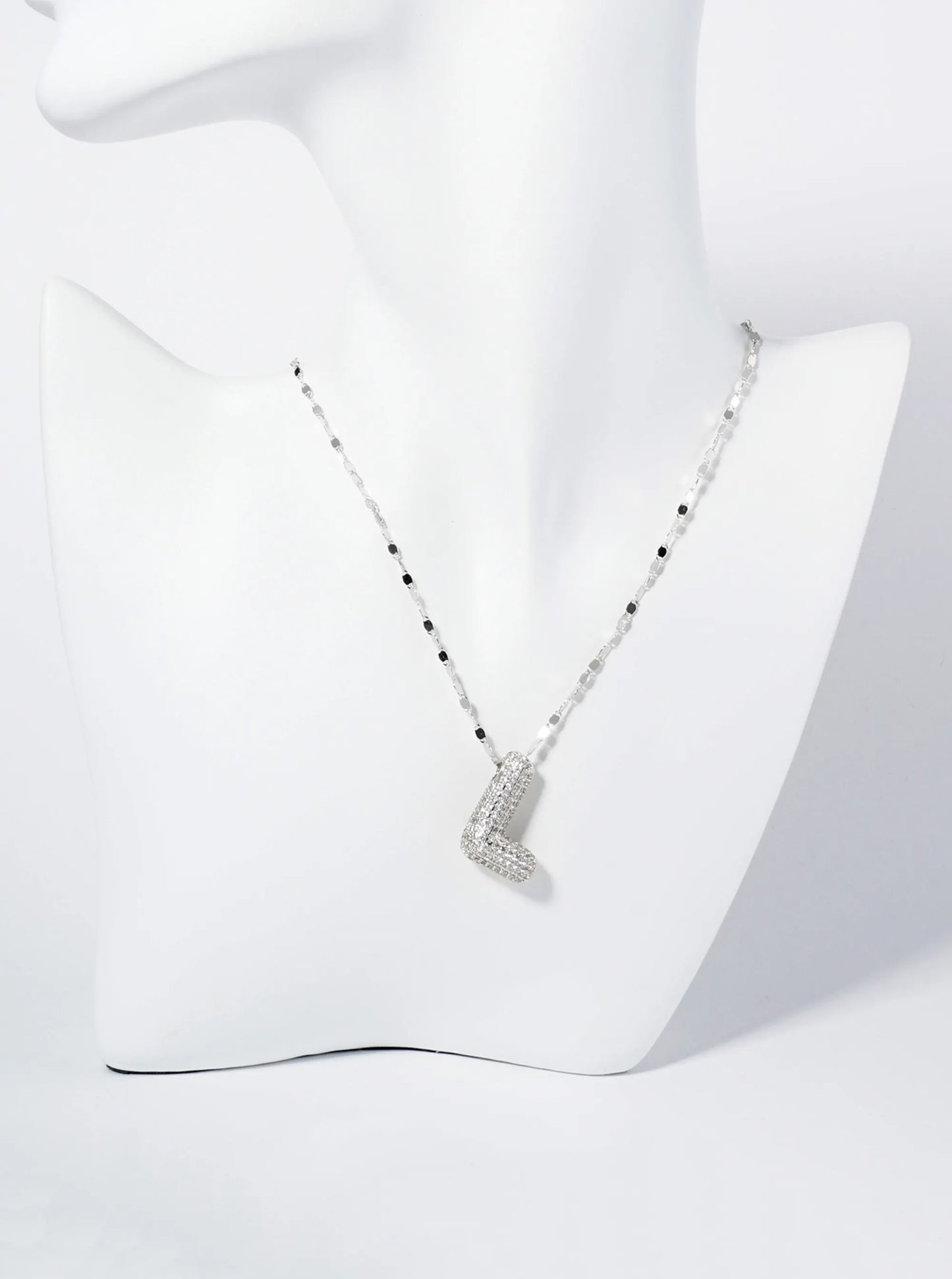 18K Gold Dipped Pave Set CZ Bubble Initial Pendant Necklace