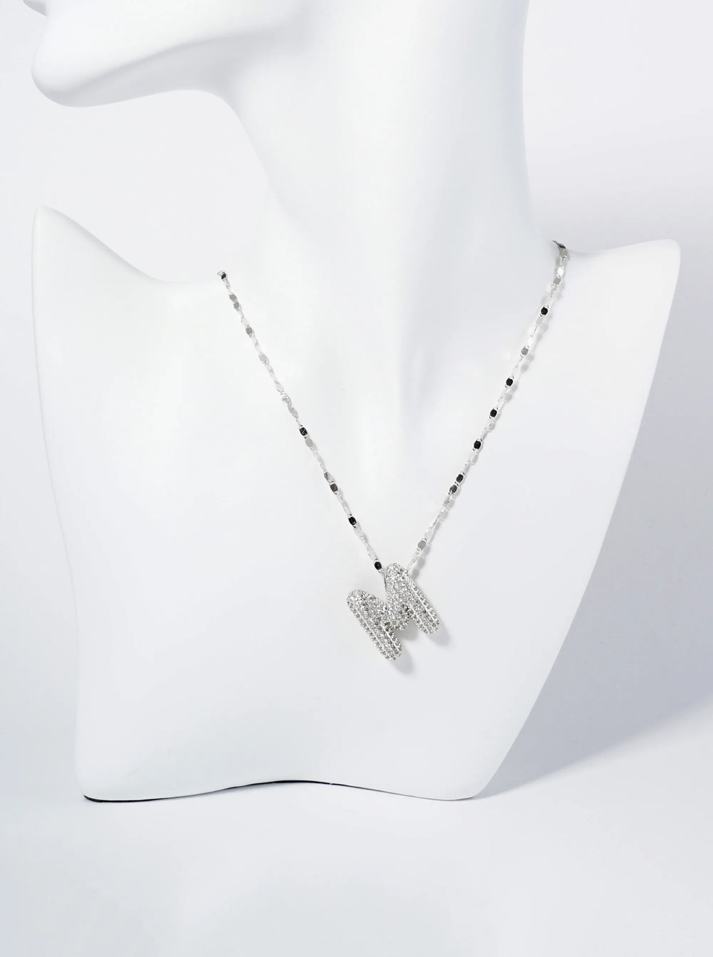 18K Gold Dipped Pave Set CZ Bubble Initial Pendant Necklace