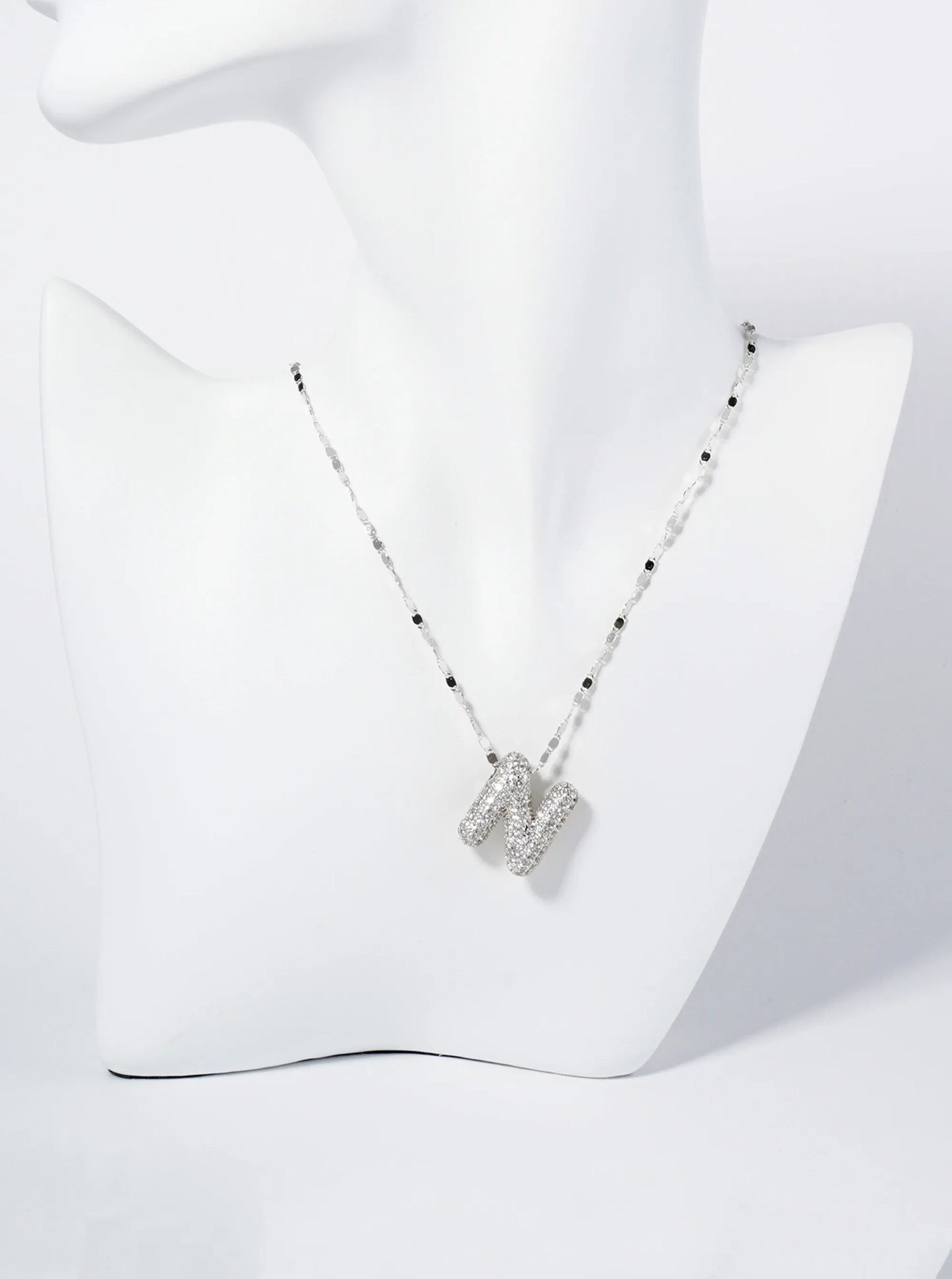 18K Gold Dipped Pave Set CZ Bubble Initial Pendant Necklace