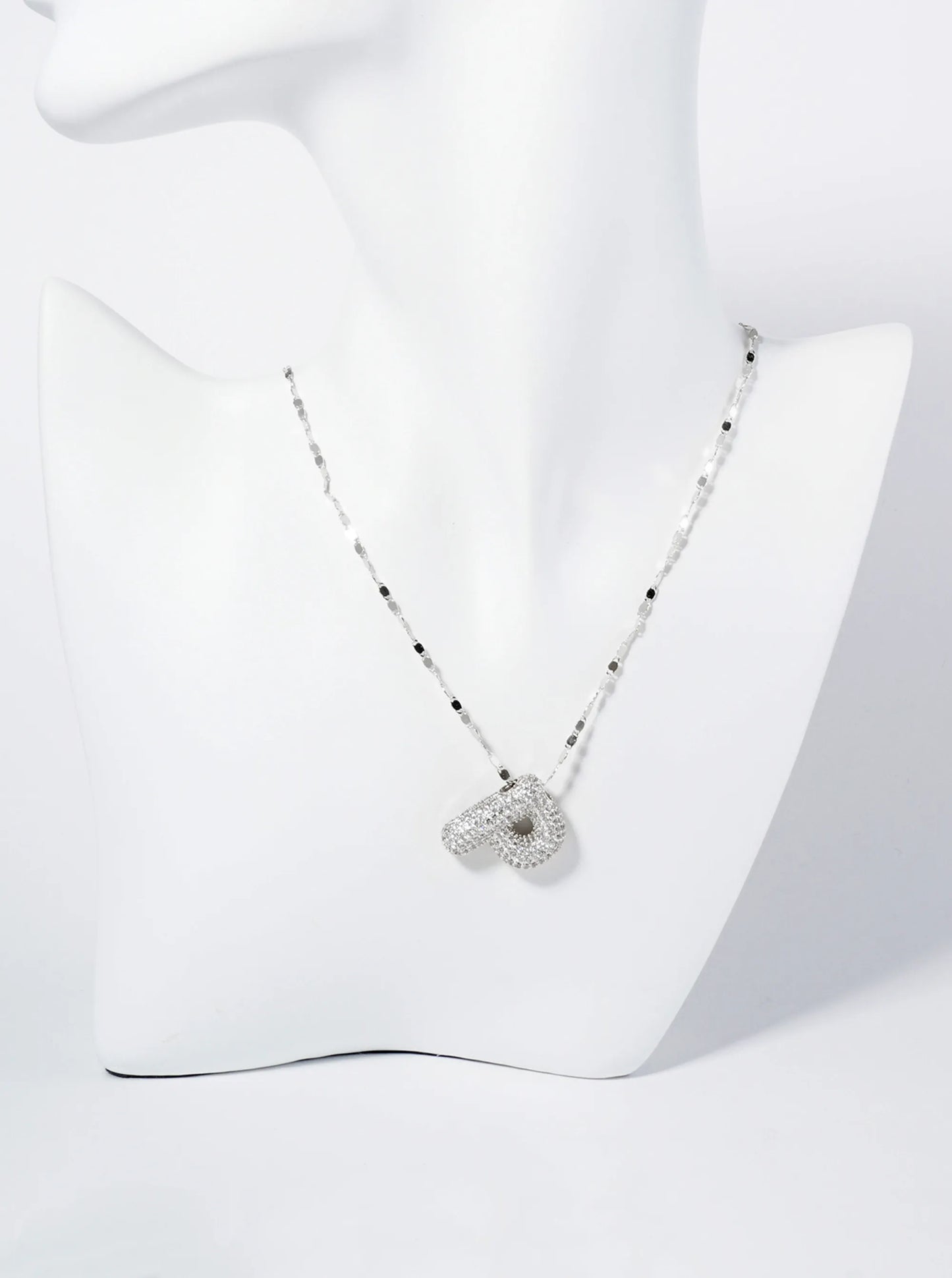 18K Gold Dipped Pave Set CZ Bubble Initial Pendant Necklace