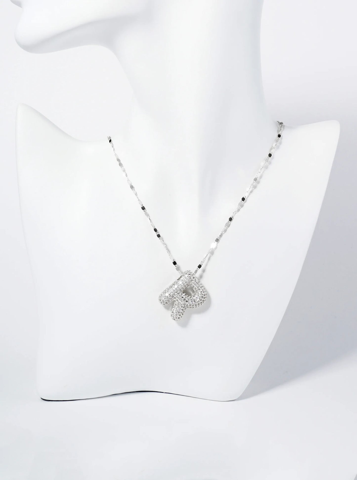 18K Gold Dipped Pave Set CZ Bubble Initial Pendant Necklace