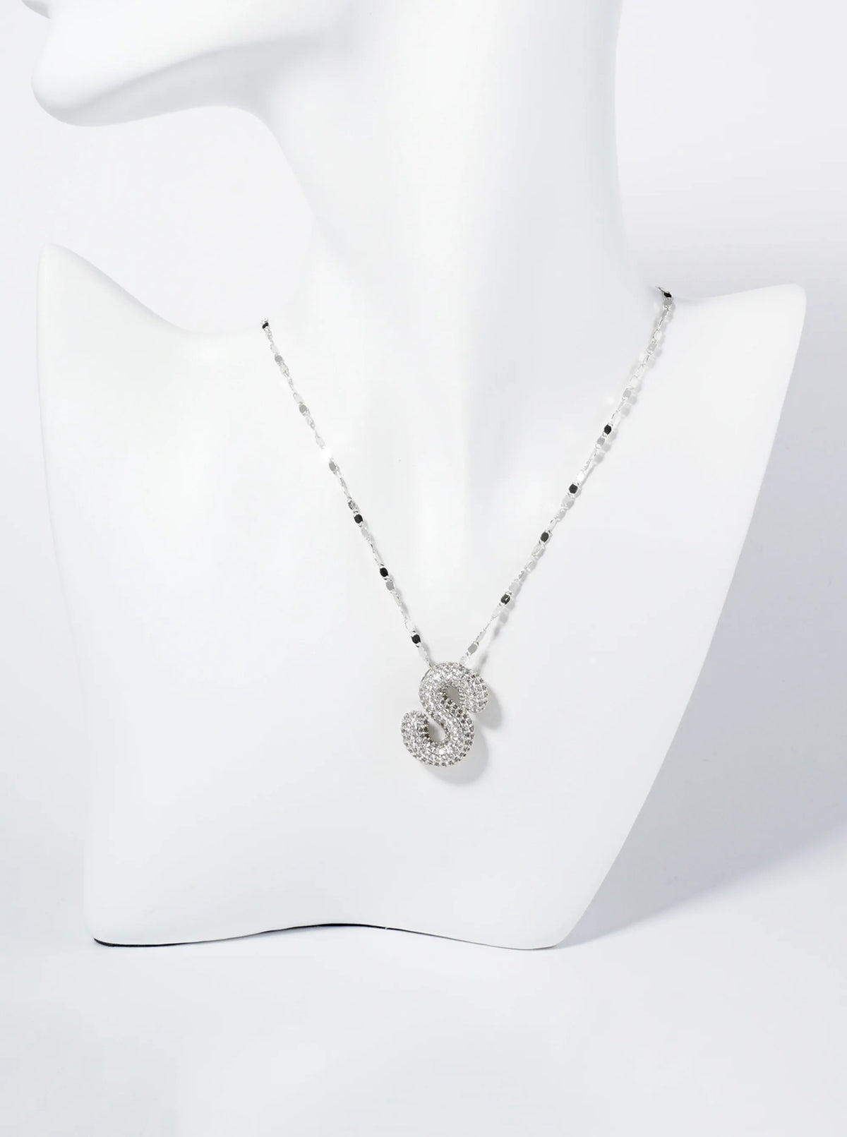 18K Gold Dipped Pave Set CZ Bubble Initial Pendant Necklace