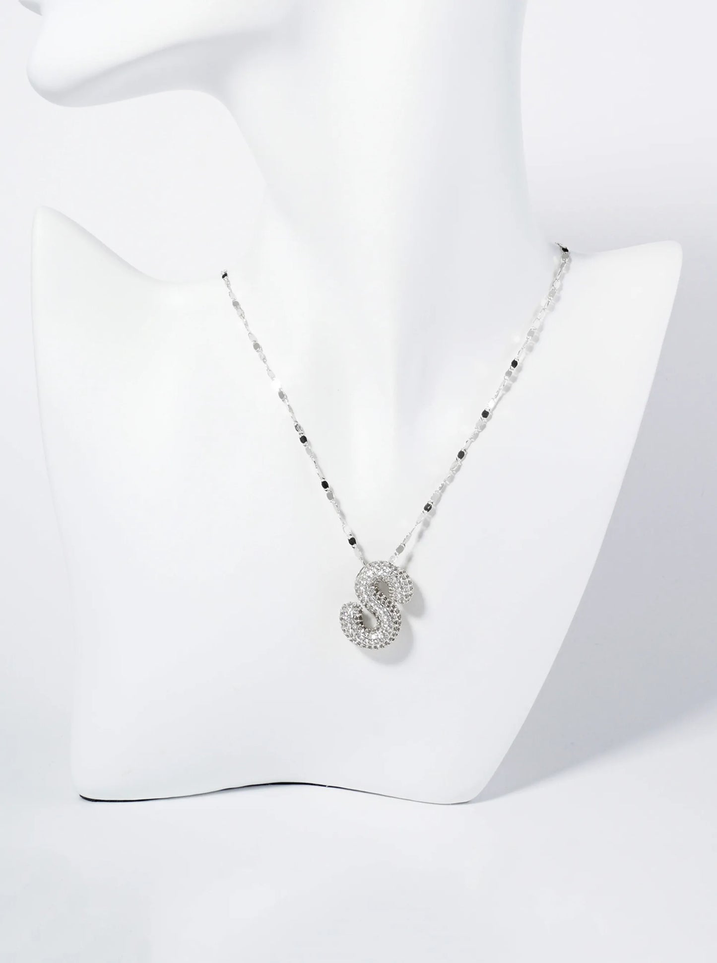 18K Gold Dipped Pave Set CZ Bubble Initial Pendant Necklace