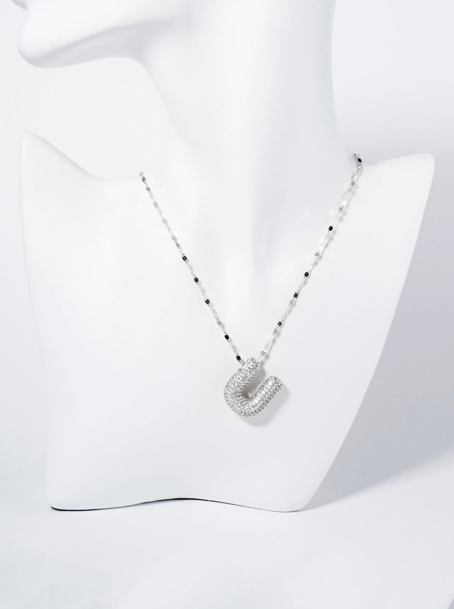 18K Gold Dipped Pave Set CZ Bubble Initial Pendant Necklace