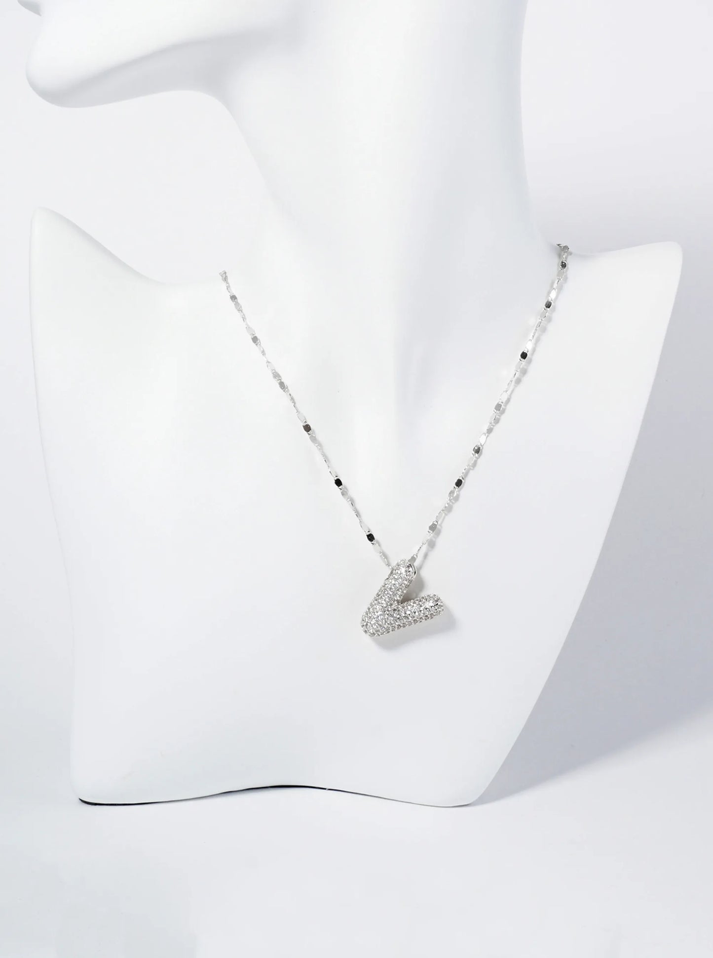 18K Gold Dipped Pave Set CZ Bubble Initial Pendant Necklace