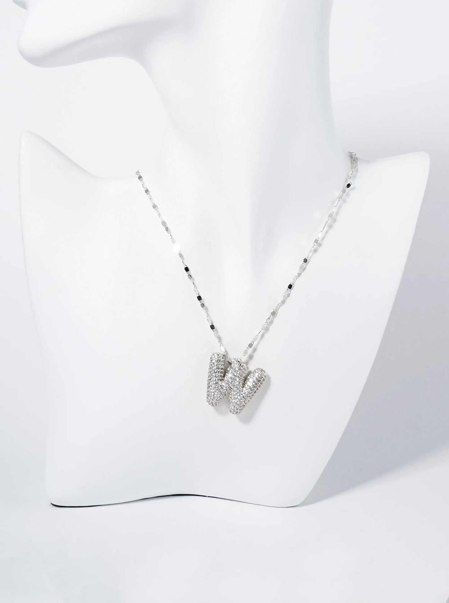 18K Gold Dipped Pave Set CZ Bubble Initial Pendant Necklace