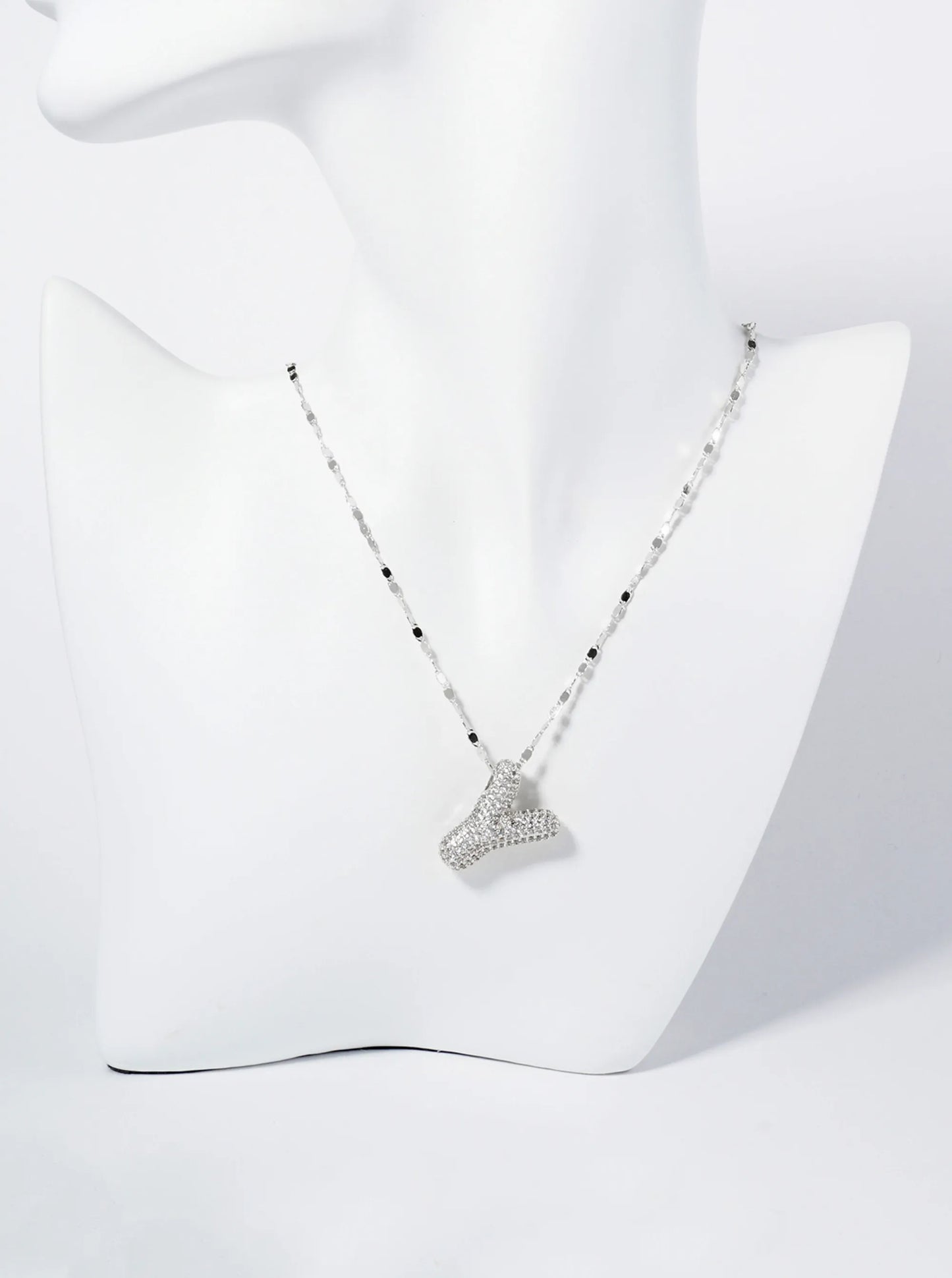18K Gold Dipped Pave Set CZ Bubble Initial Pendant Necklace