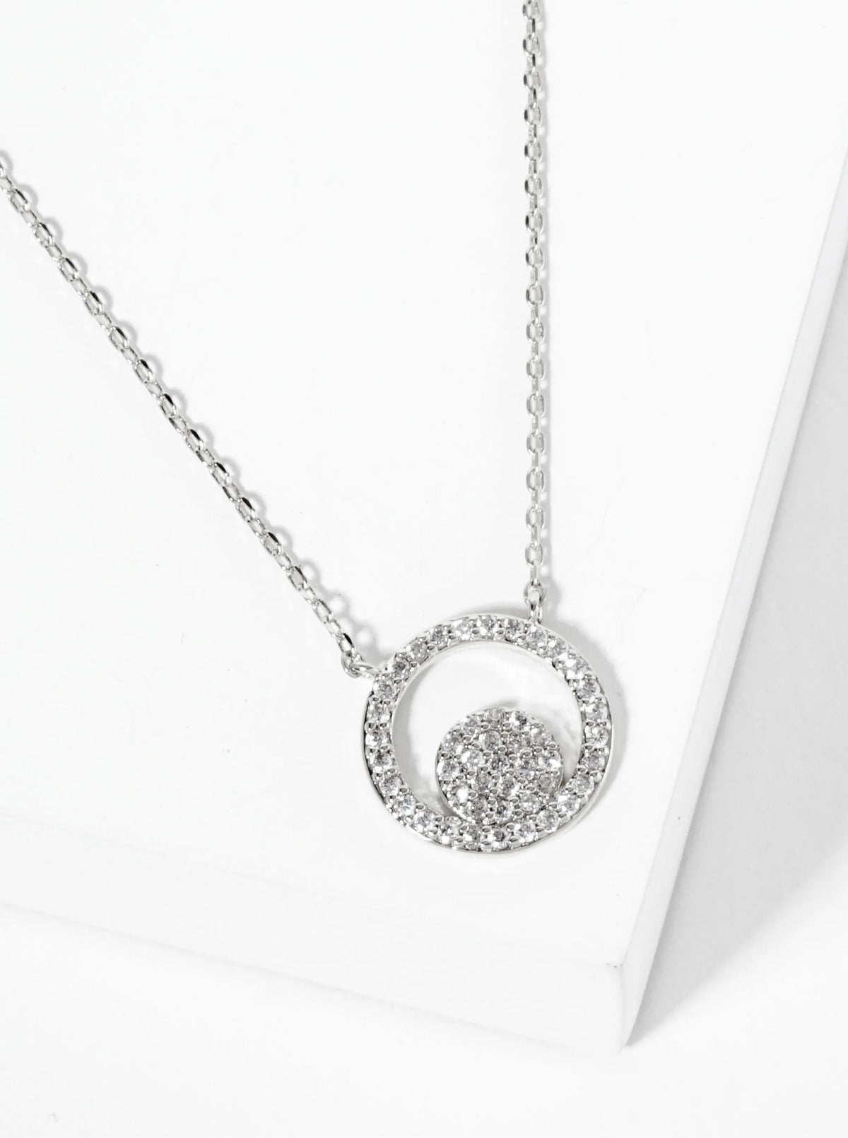 18K Gold Dipped Pave Set CZ Circle Inside Another Circle Pendant Necklace