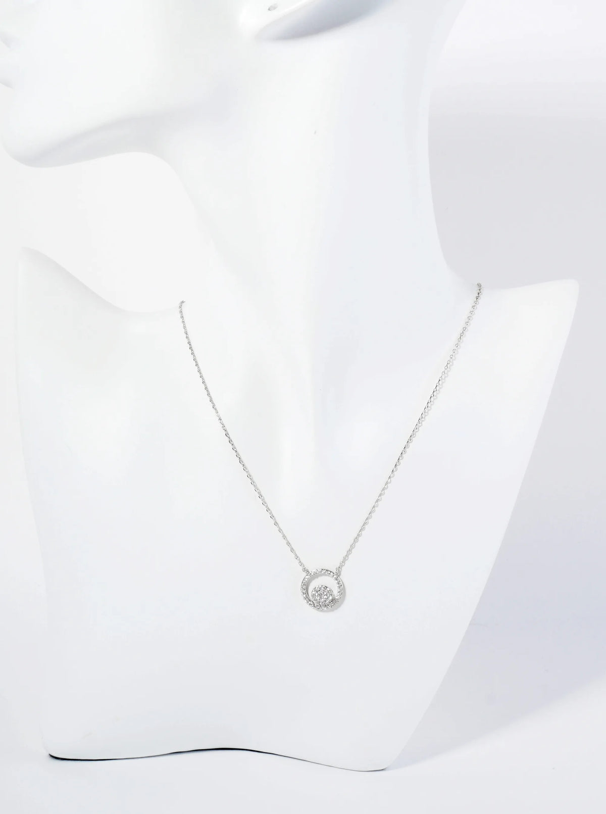 18K Gold Dipped Pave Set CZ Circle Inside Another Circle Pendant Necklace