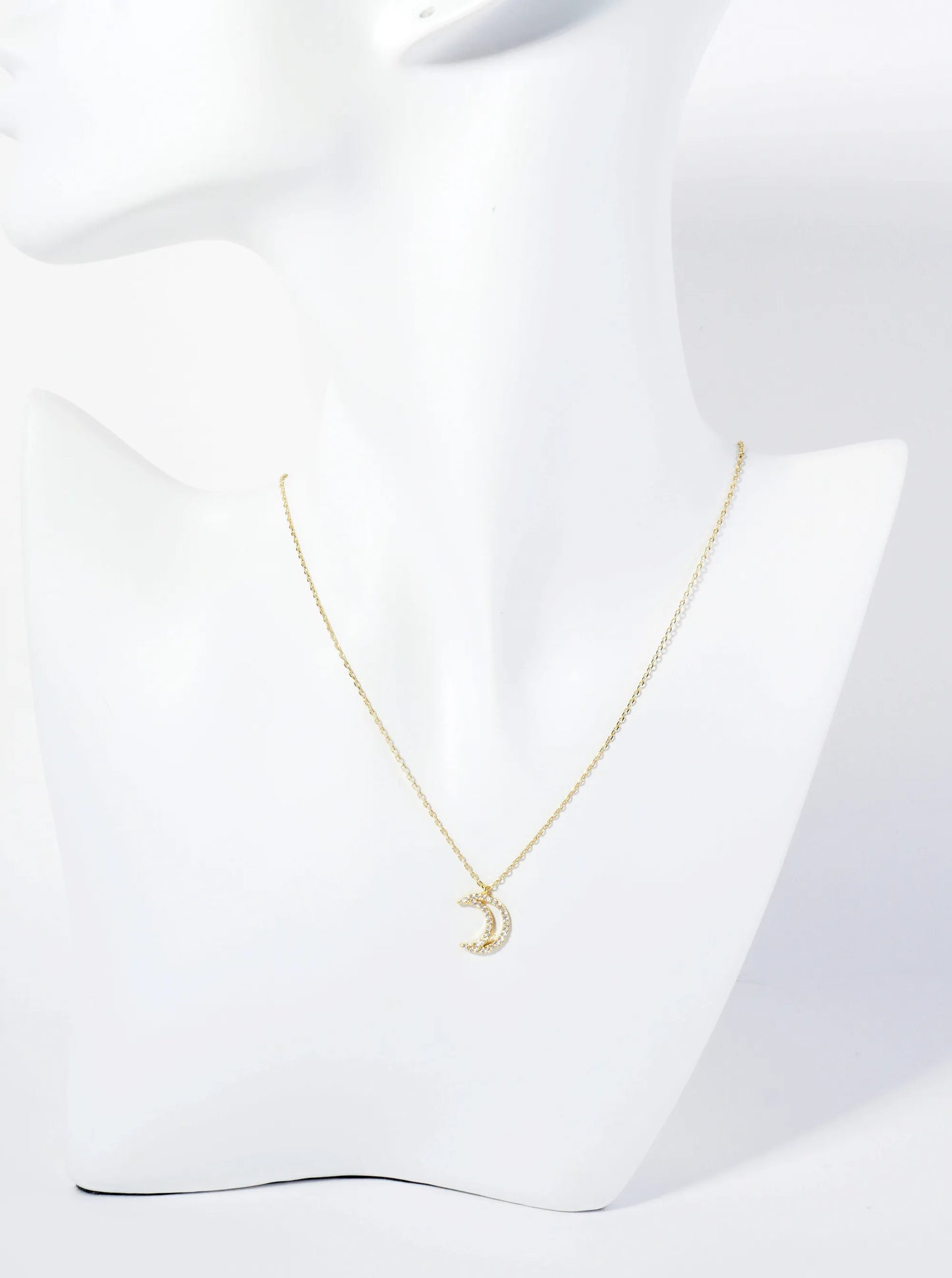 18K Gold Dipped Pave Set CZ Crescent Moon Pendant Necklace