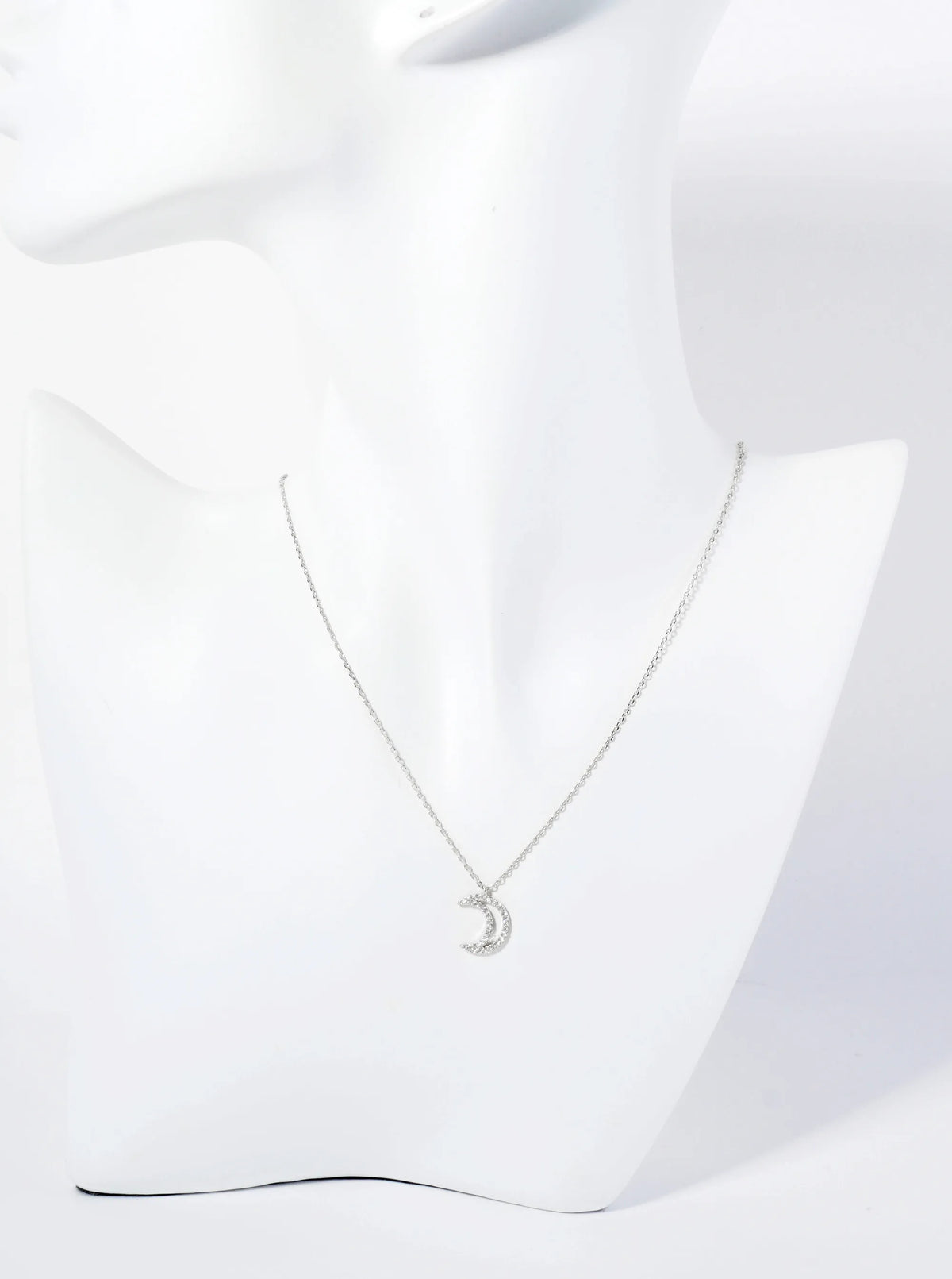 18K Gold Dipped Pave Set CZ Crescent Moon Pendant Necklace