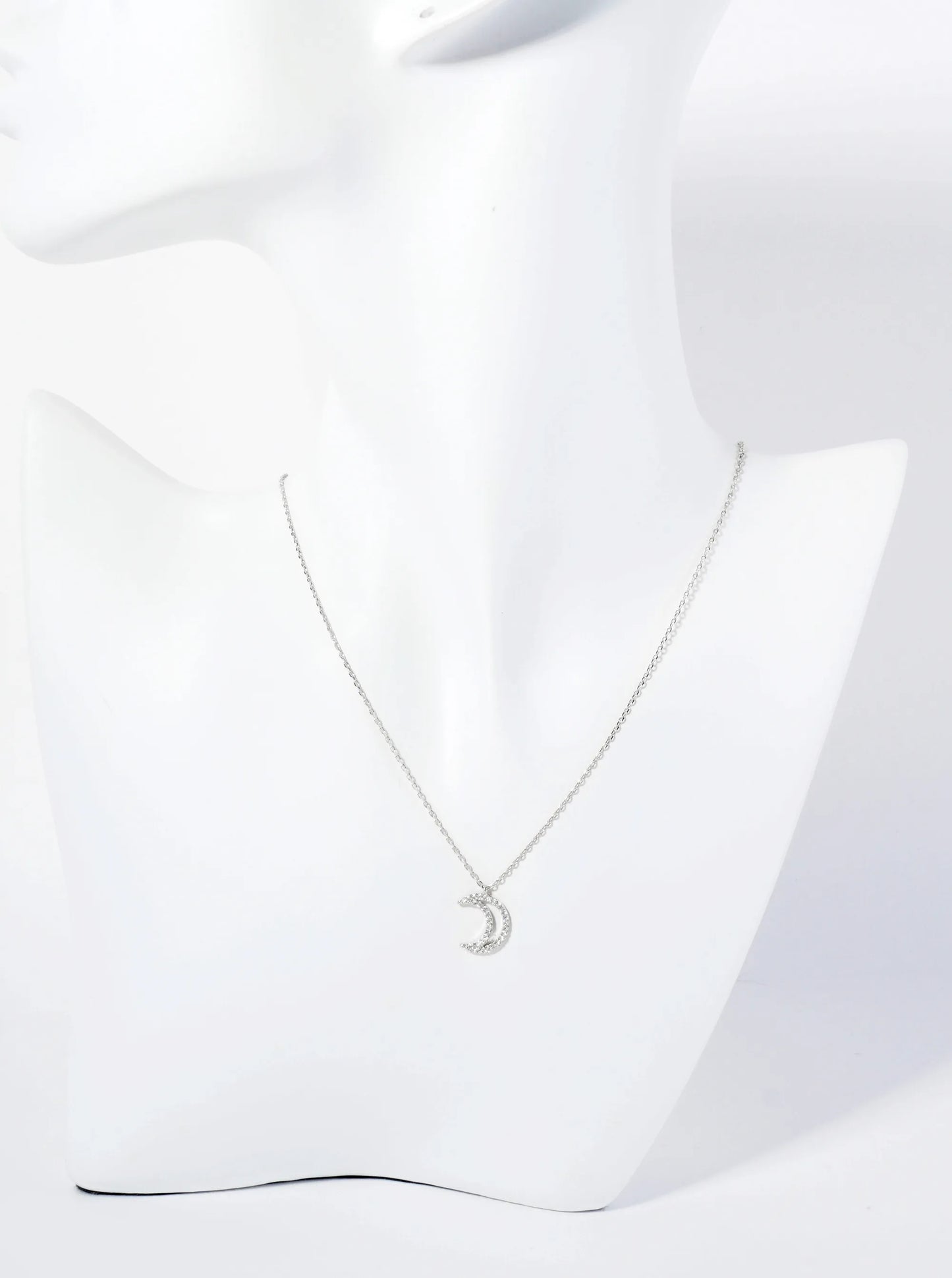 18K Gold Dipped Pave Set CZ Crescent Moon Pendant Necklace