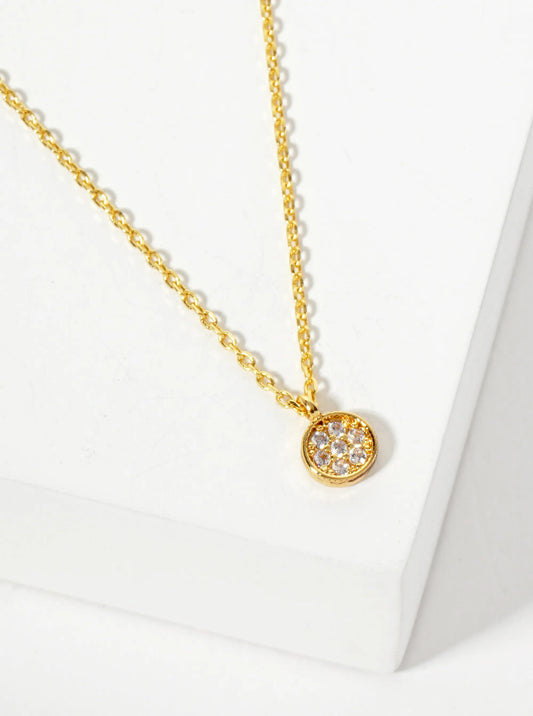 18K-Gold-Dipped Pave Set CZ Dainty Round Pendant Necklace