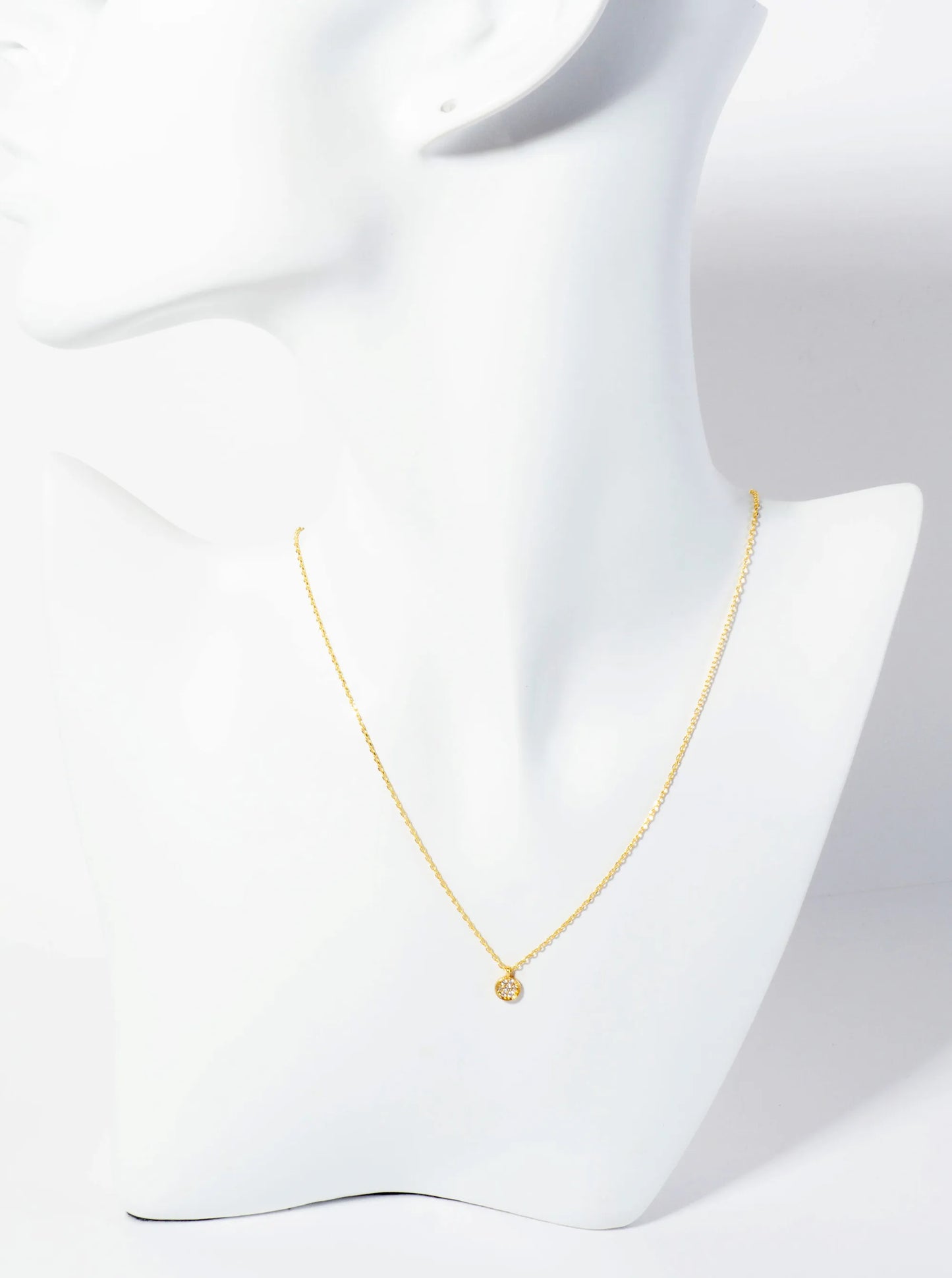 18K-Gold-Dipped Pave Set CZ Dainty Round Pendant Necklace