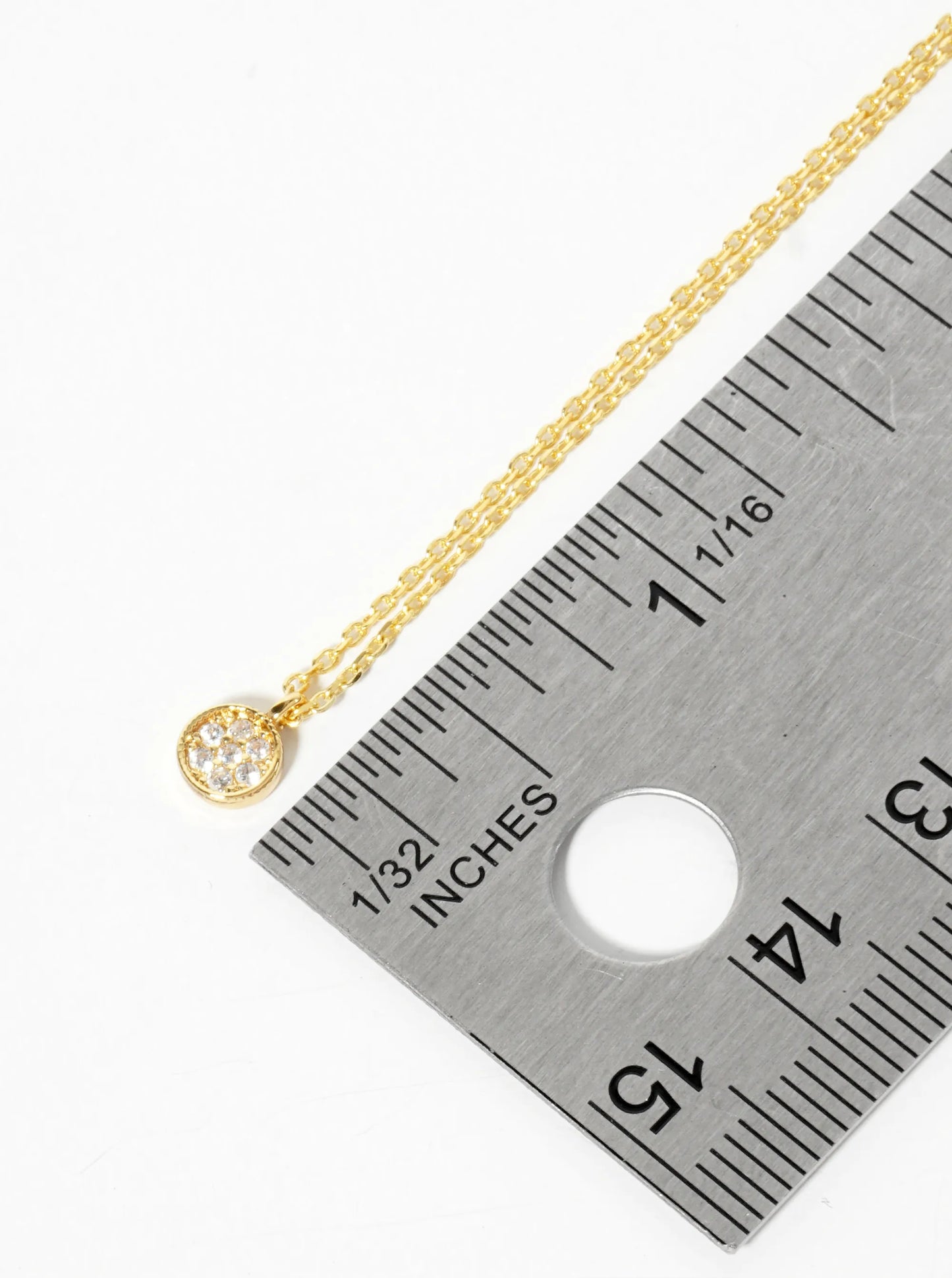18K-Gold-Dipped Pave Set CZ Dainty Round Pendant Necklace