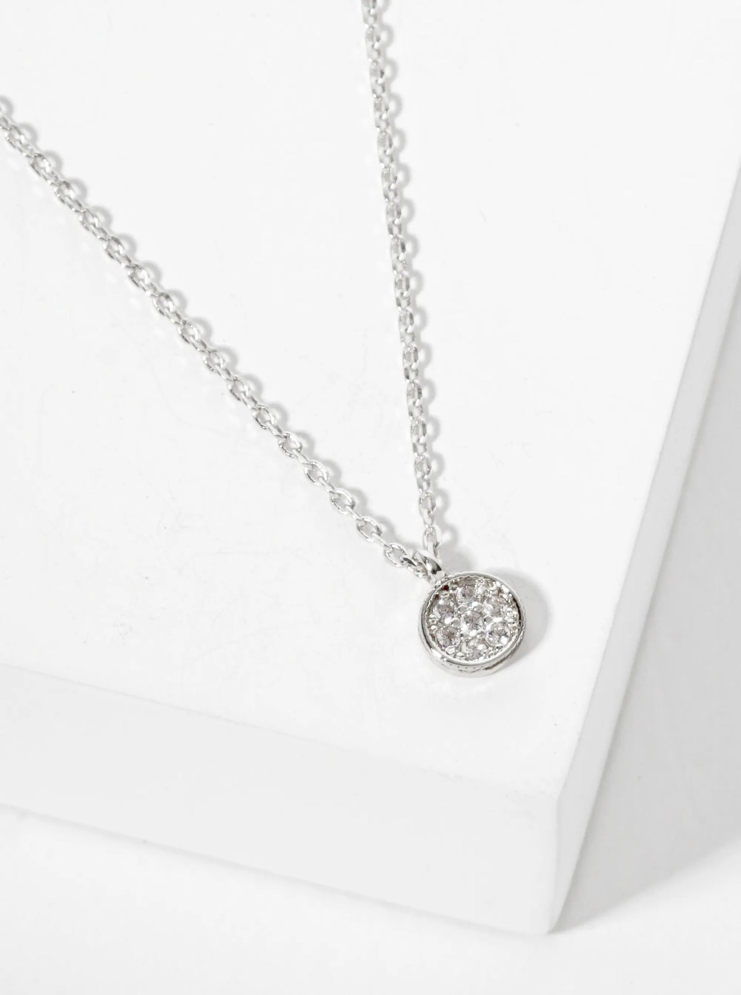 18K-Gold-Dipped Pave Set CZ Dainty Round Pendant Necklace
