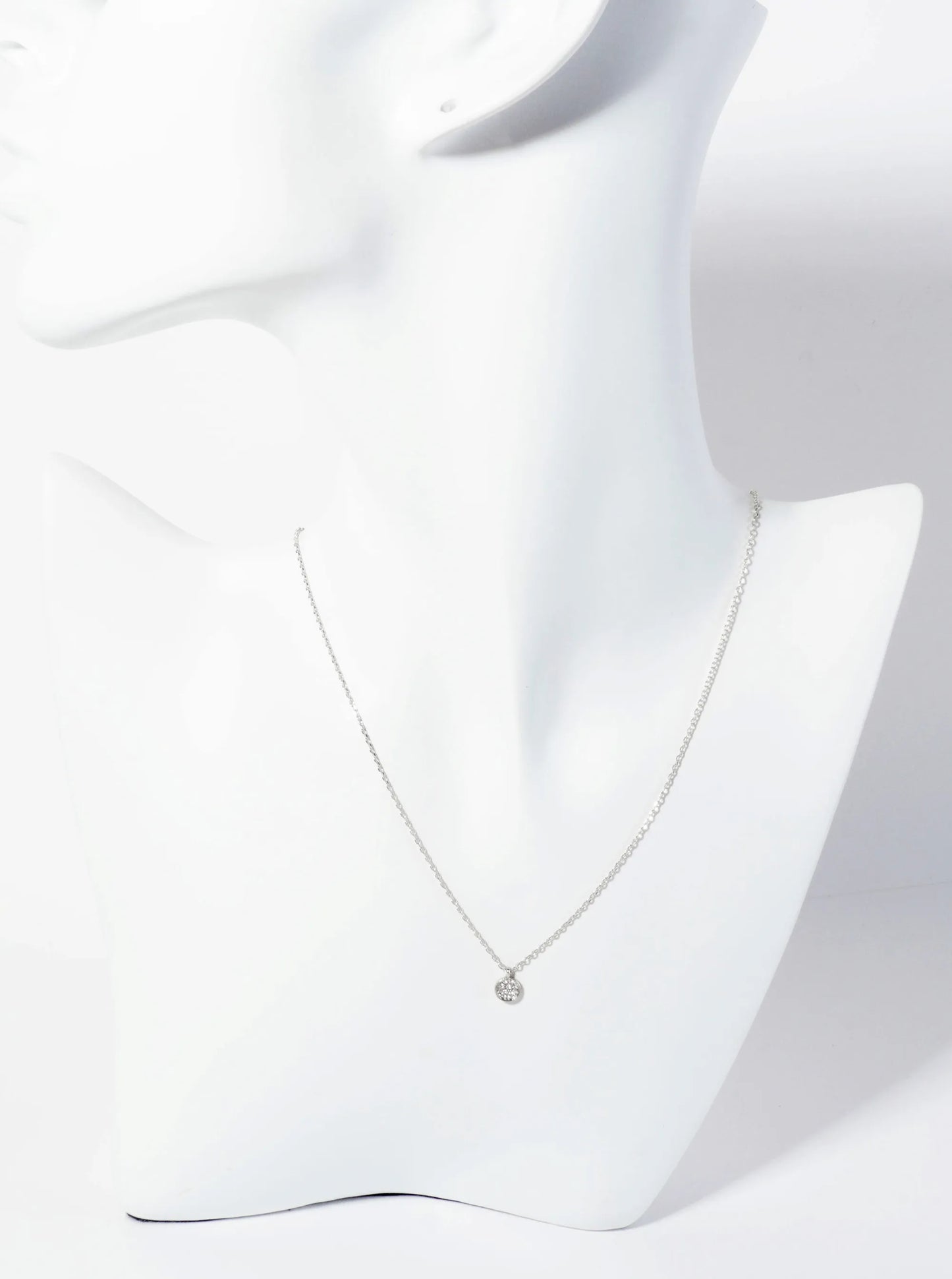 18K-Gold-Dipped Pave Set CZ Dainty Round Pendant Necklace