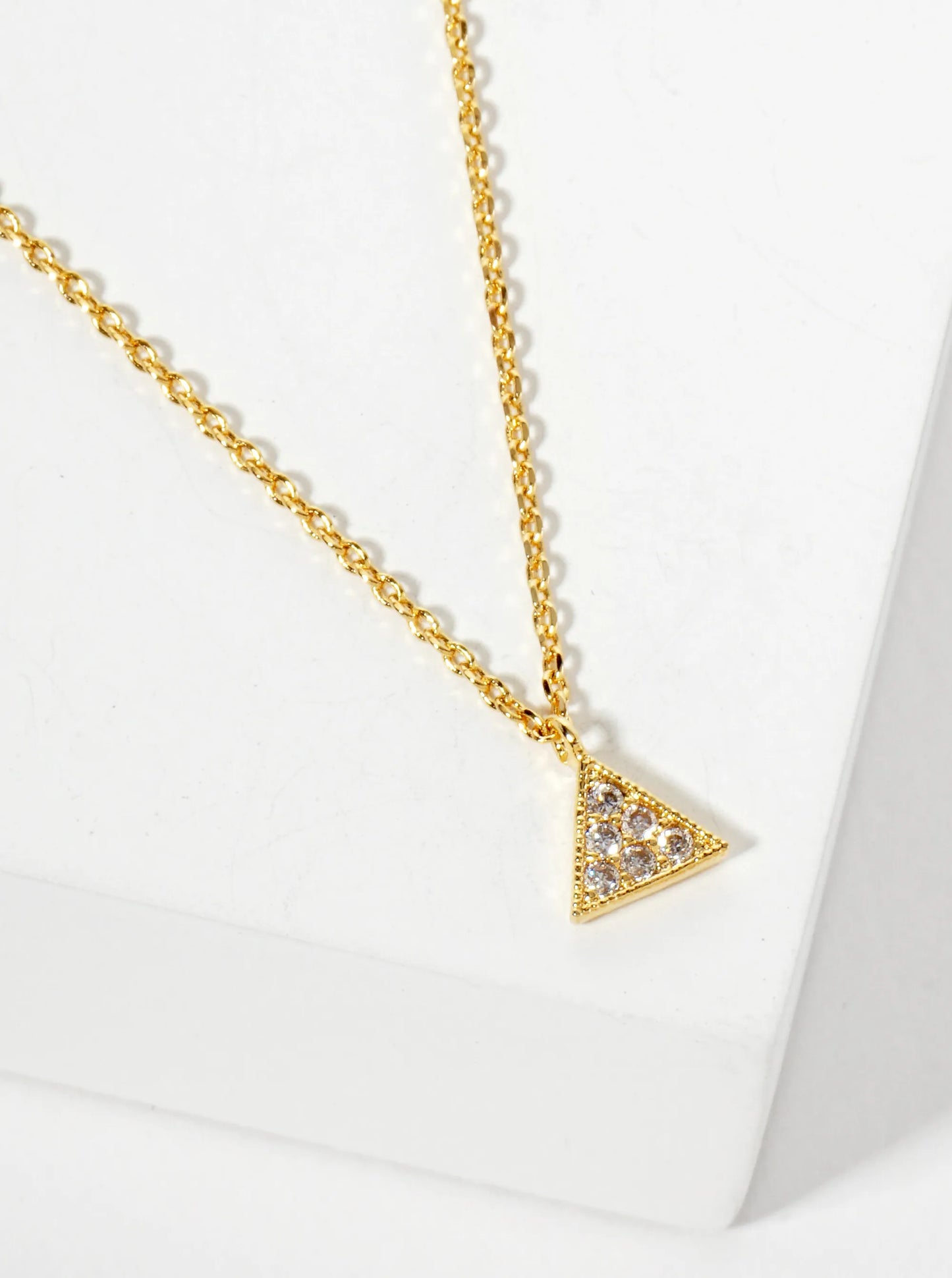 18K-Gold-Dipped Pave Set CZ Dainty Triangle Pendant Necklace