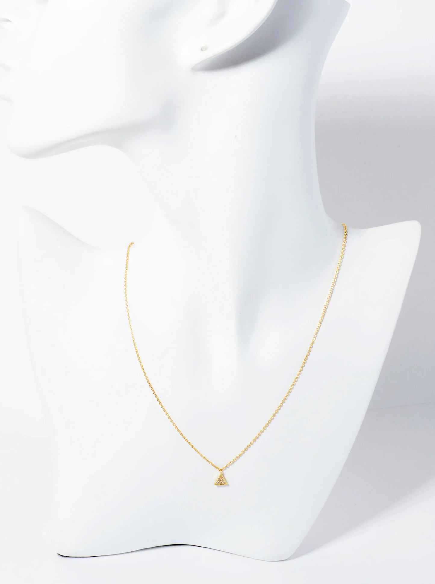 18K-Gold-Dipped Pave Set CZ Dainty Triangle Pendant Necklace