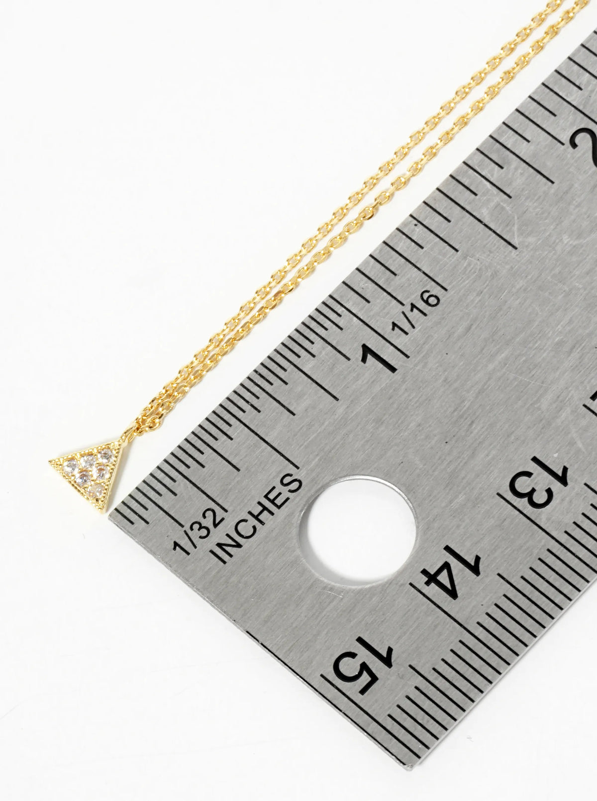 18K-Gold-Dipped Pave Set CZ Dainty Triangle Pendant Necklace