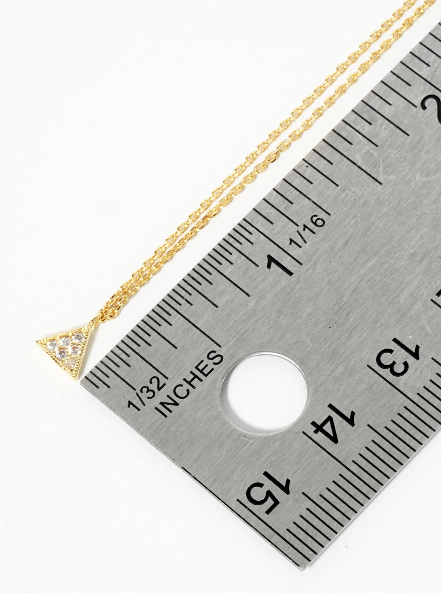 18K-Gold-Dipped Pave Set CZ Dainty Triangle Pendant Necklace