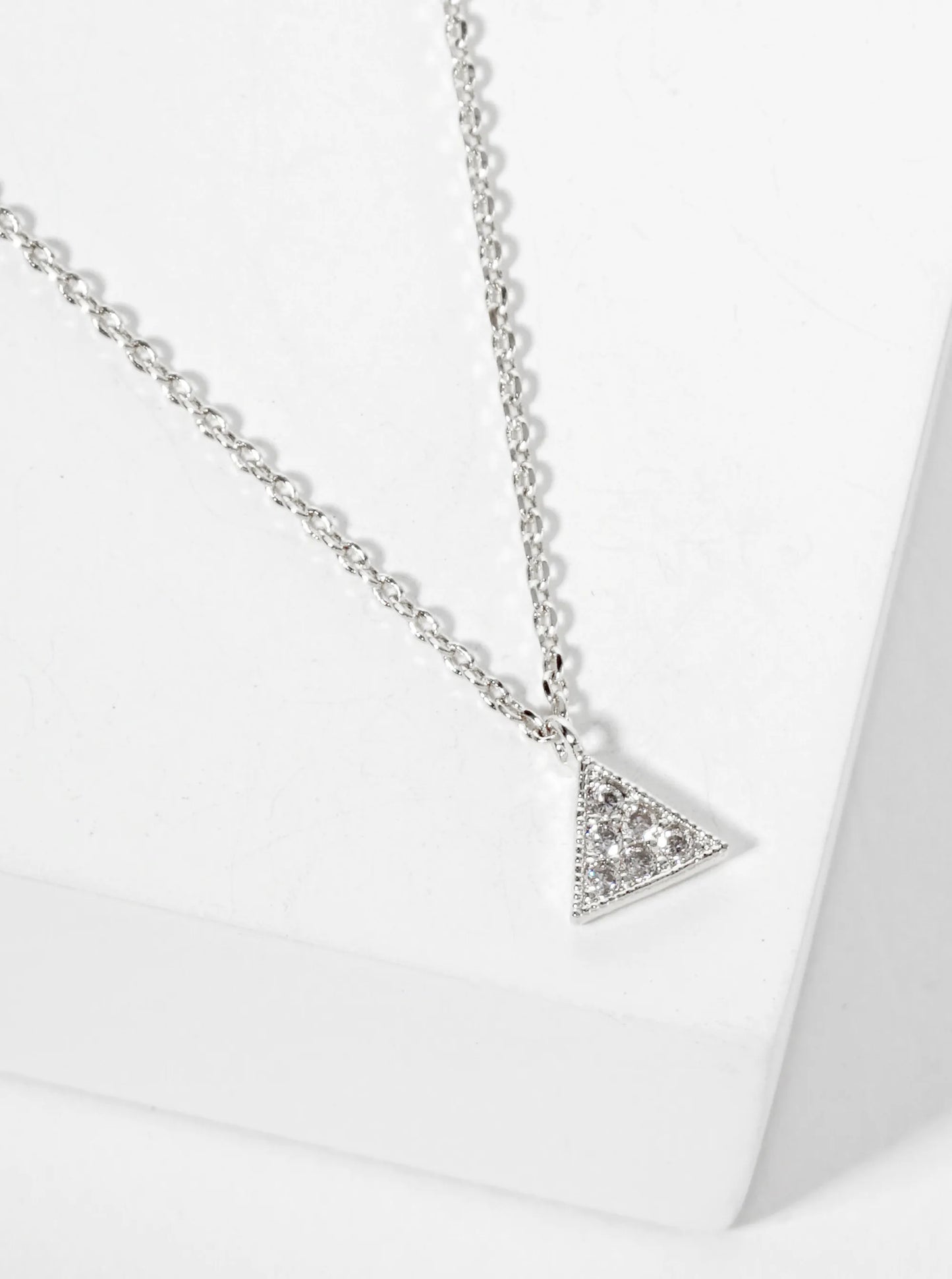 18K-Gold-Dipped Pave Set CZ Dainty Triangle Pendant Necklace
