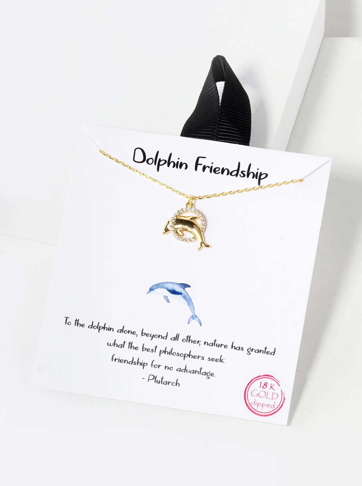 18K Gold Dipped Pave Set CZ Dolphin Pendant Necklace