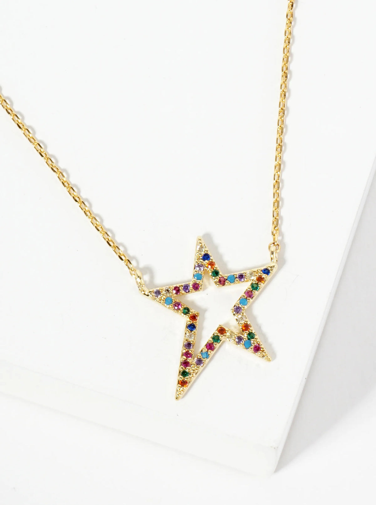 18K Gold Dipped Pave Set CZ Dynamic Star Pendant Necklace