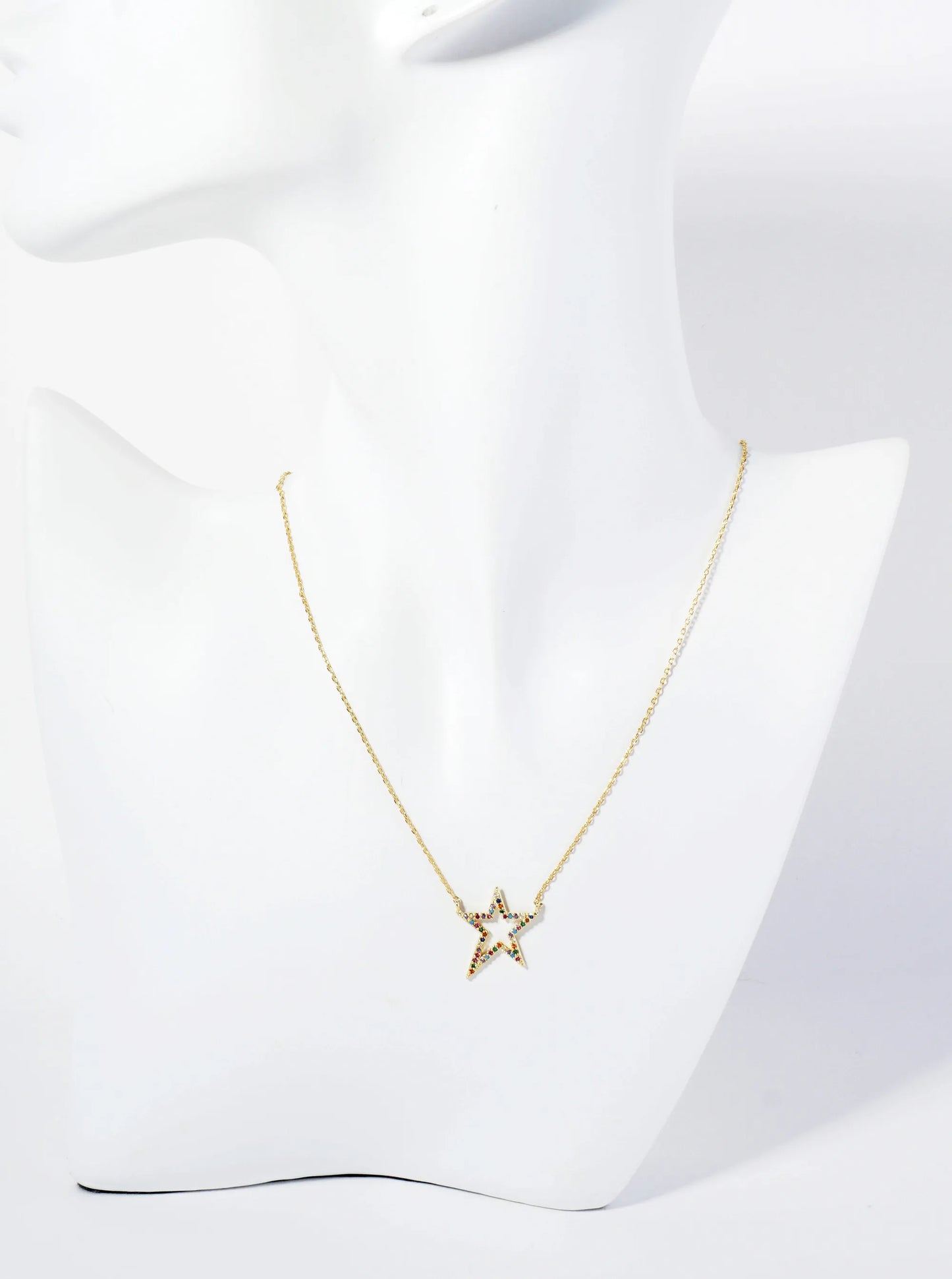 18K Gold Dipped Pave Set CZ Dynamic Star Pendant Necklace