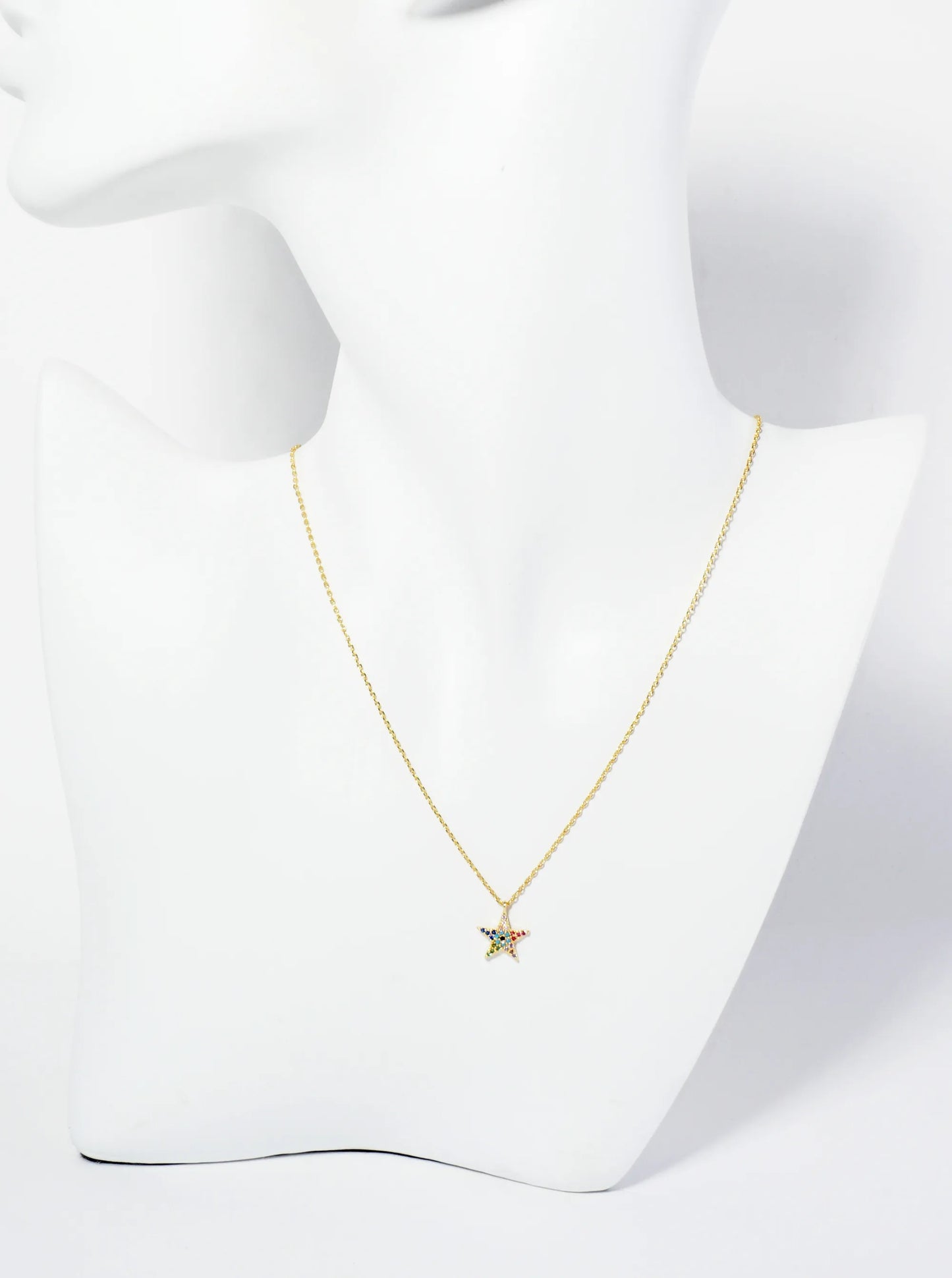 18K Gold Dipped Pave Set CZ Evil Eye Star Pendant Necklace