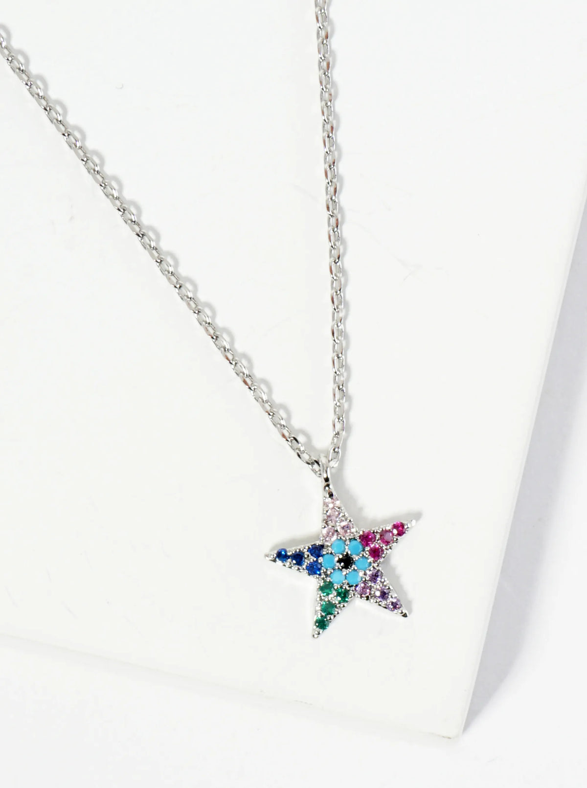 18K Gold Dipped Pave Set CZ Evil Eye Star Pendant Necklace