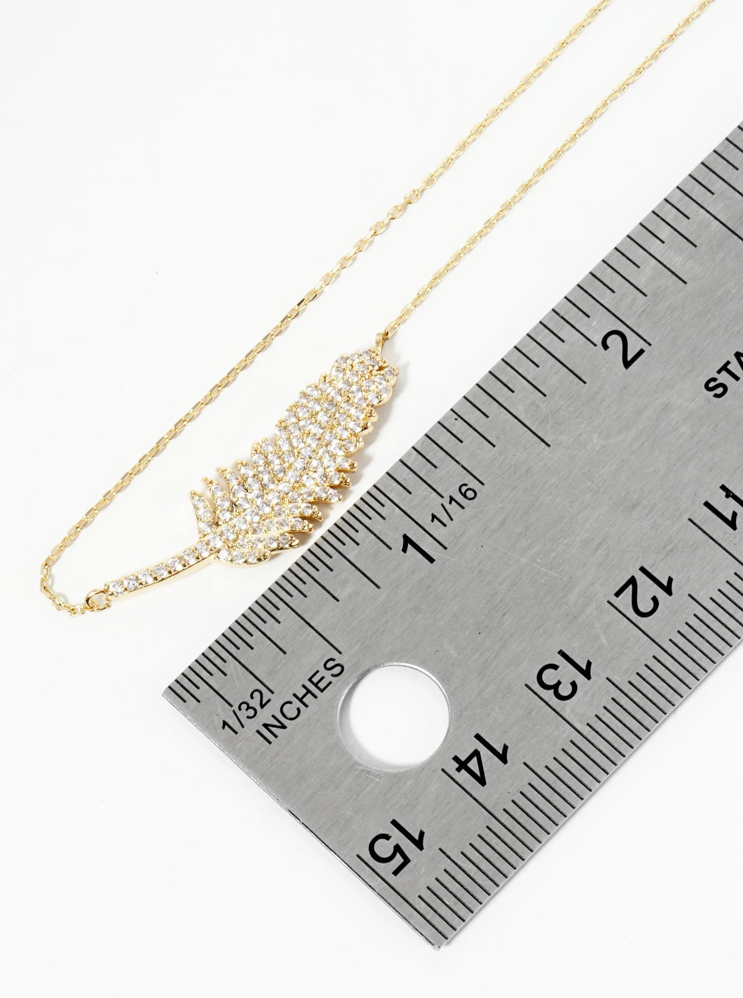 18K Gold Dipped Pave Set CZ Feather Pendant Necklace