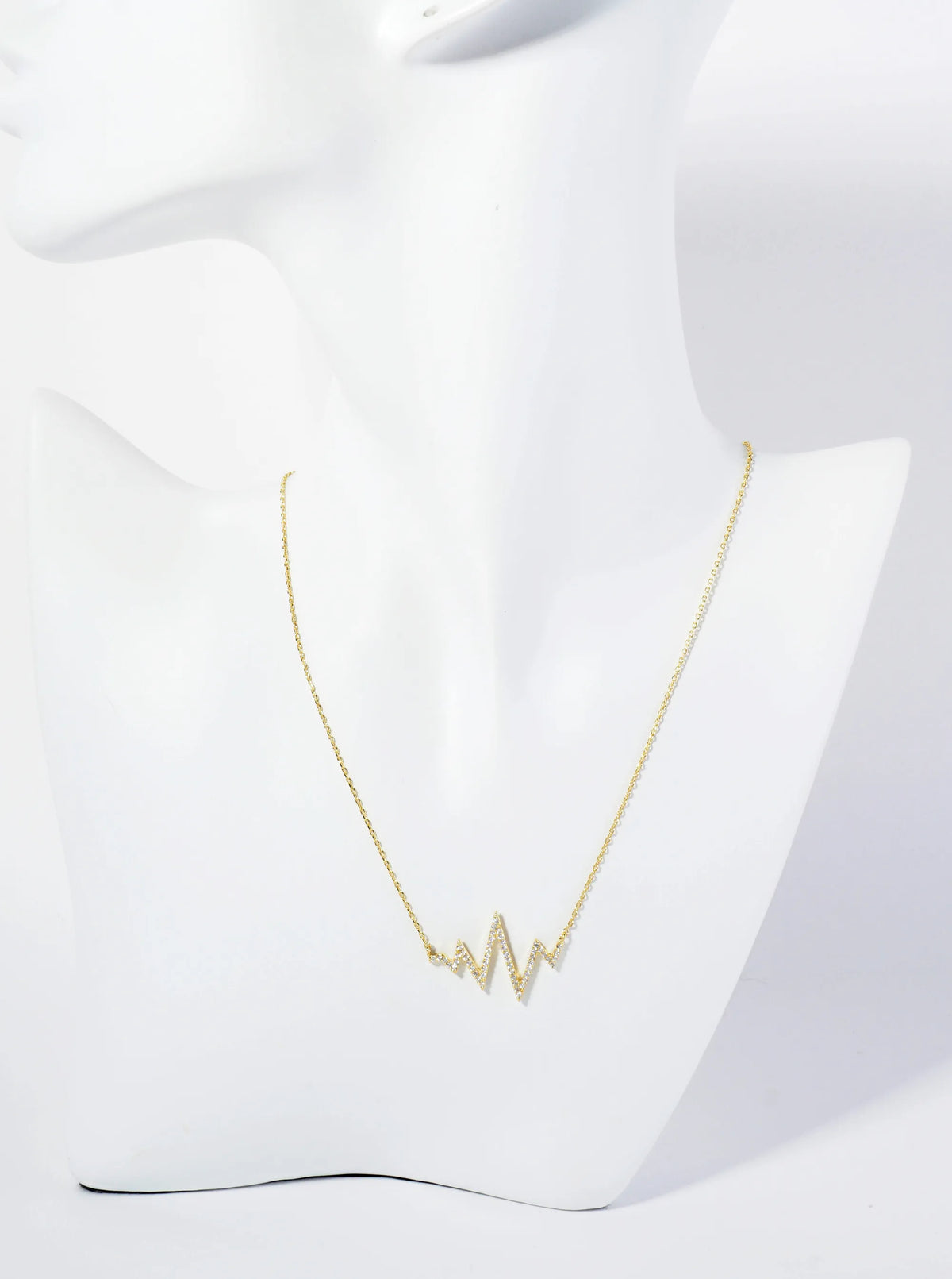 18K Gold Dipped Pave Set CZ Heartbeat Pendant Necklace