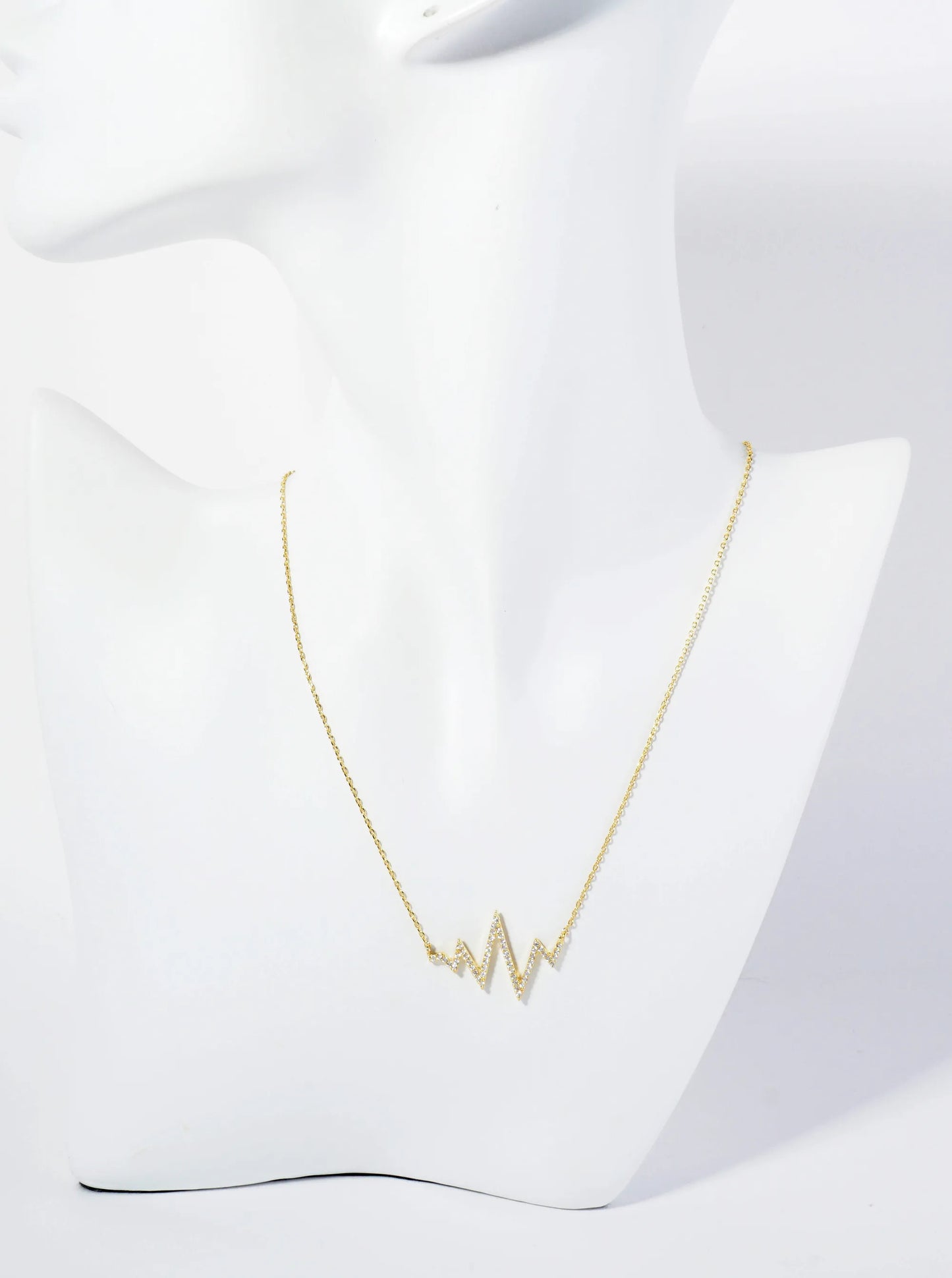 18K Gold Dipped Pave Set CZ Heartbeat Pendant Necklace