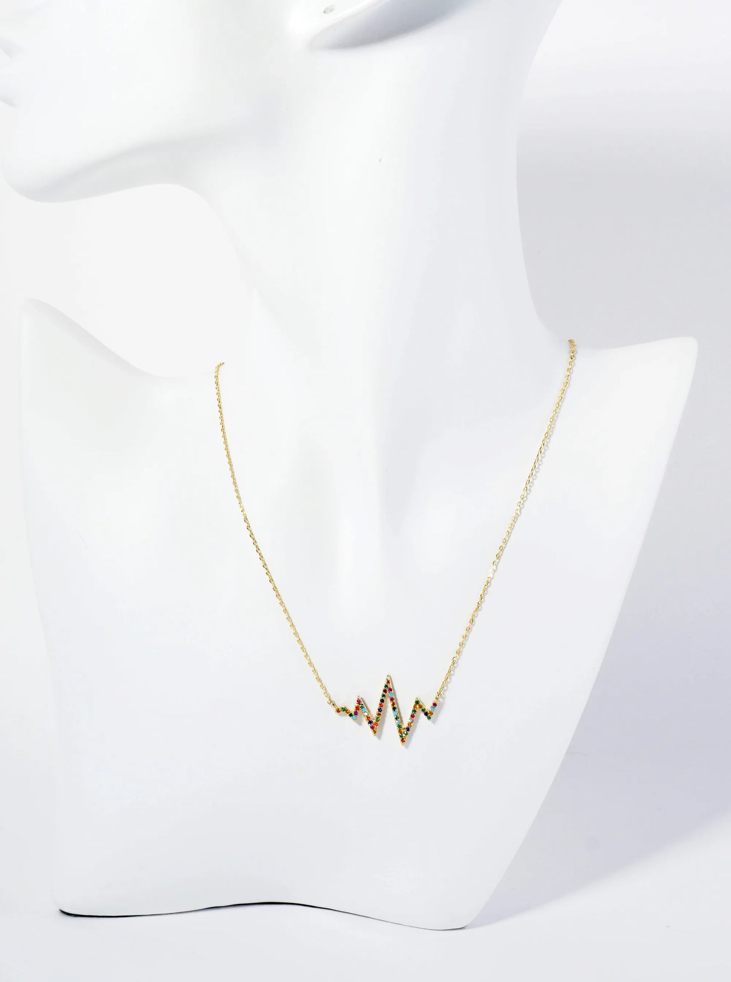 18K Gold Dipped Pave Set CZ Heartbeat Pendant Necklace