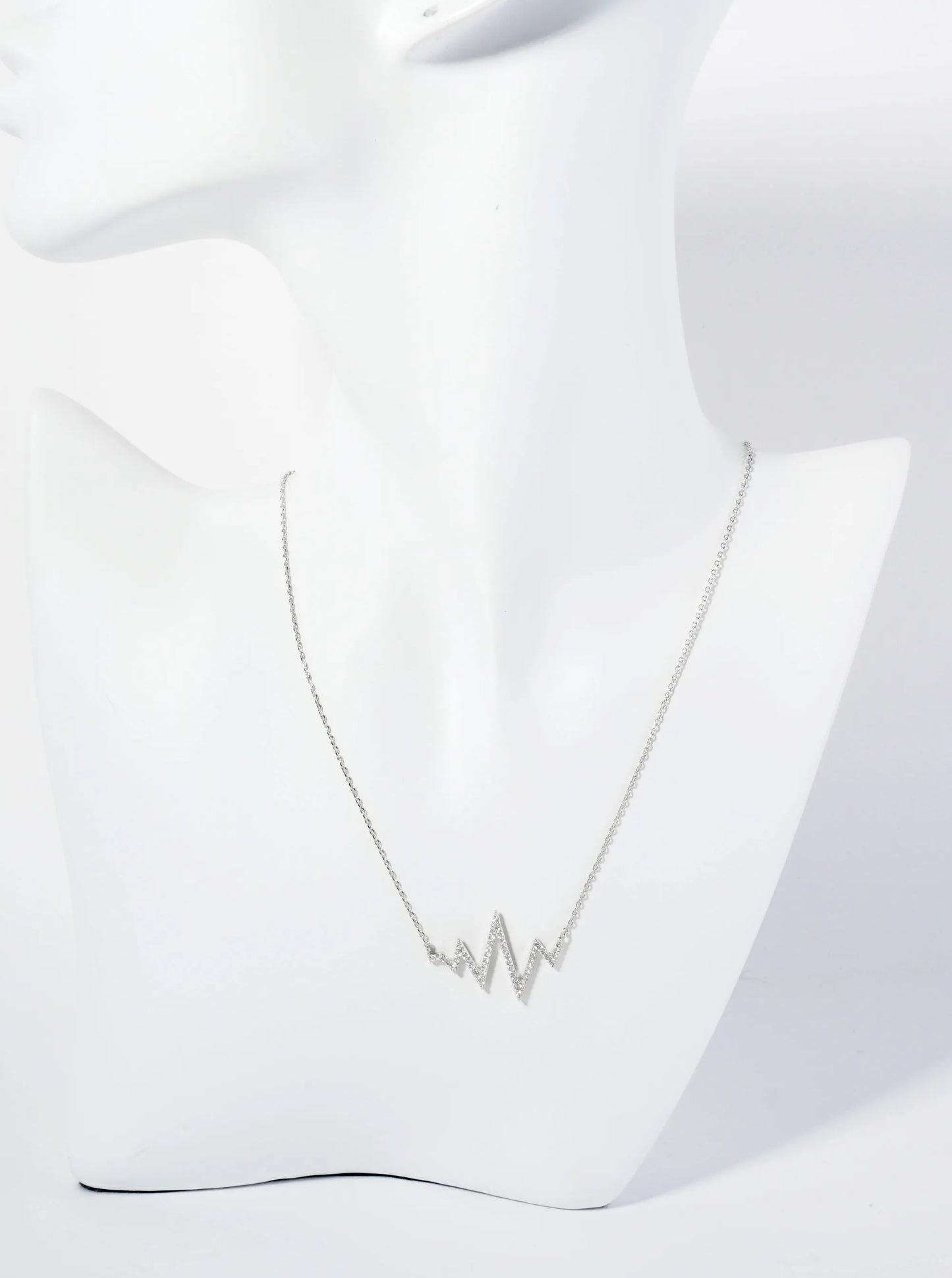 18K Gold Dipped Pave Set CZ Heartbeat Pendant Necklace
