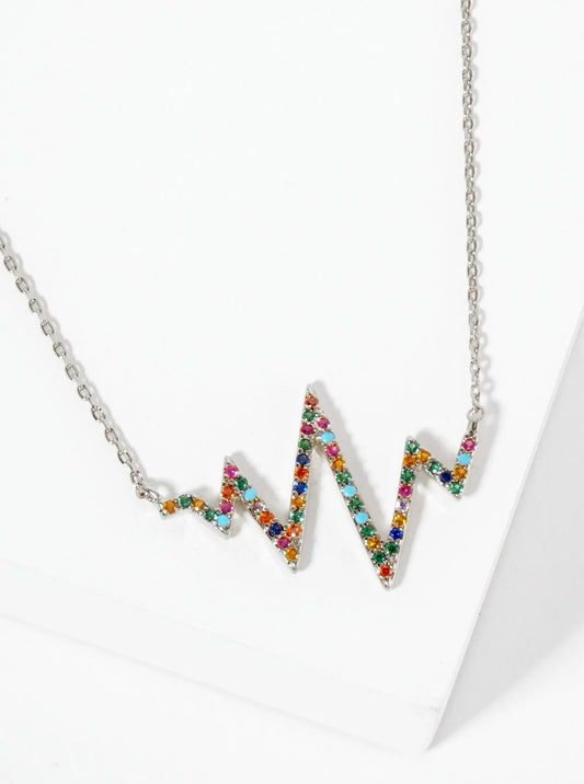 18K Gold Dipped Pave Set CZ Heartbeat Pendant Necklace