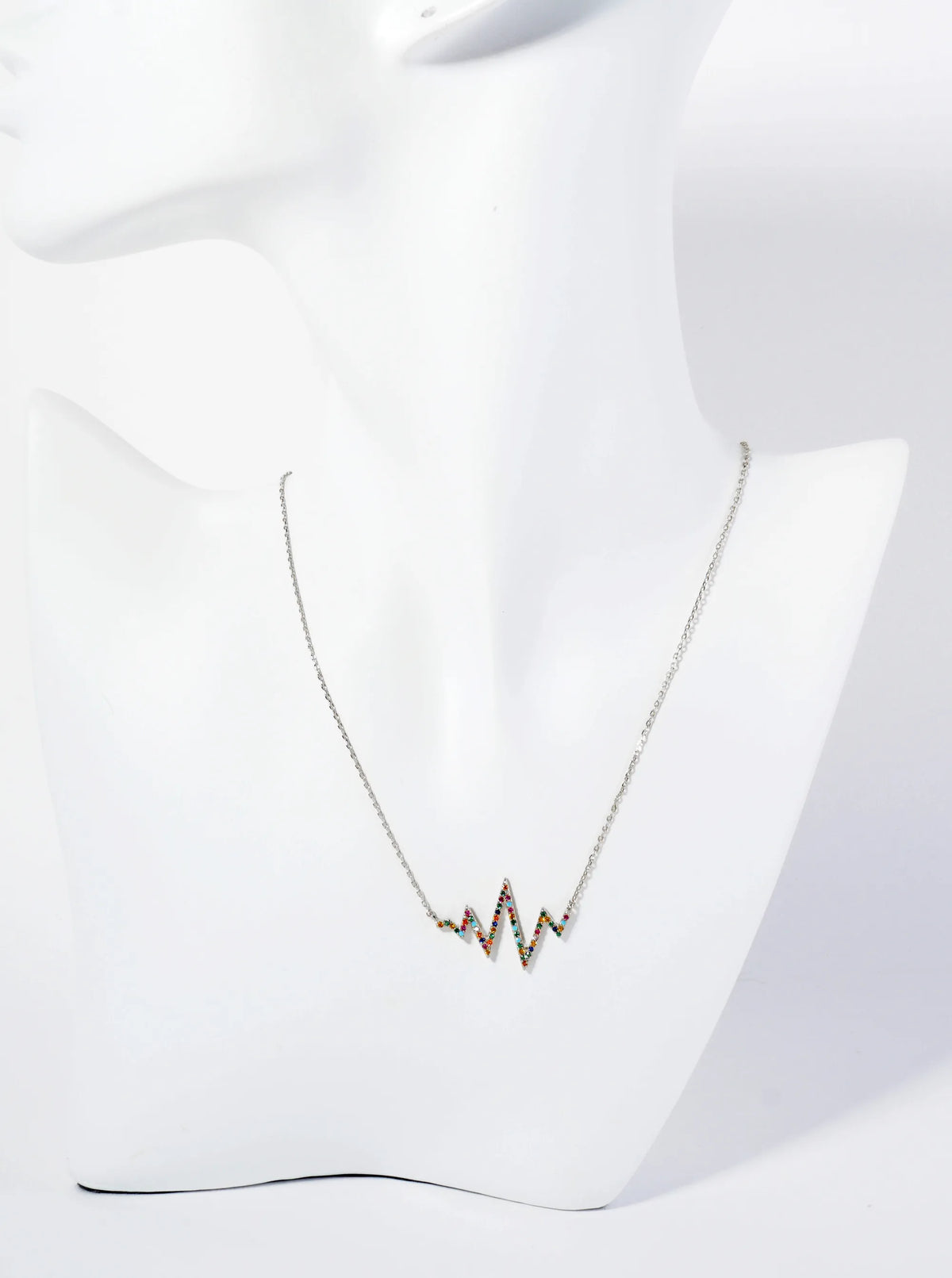 18K Gold Dipped Pave Set CZ Heartbeat Pendant Necklace