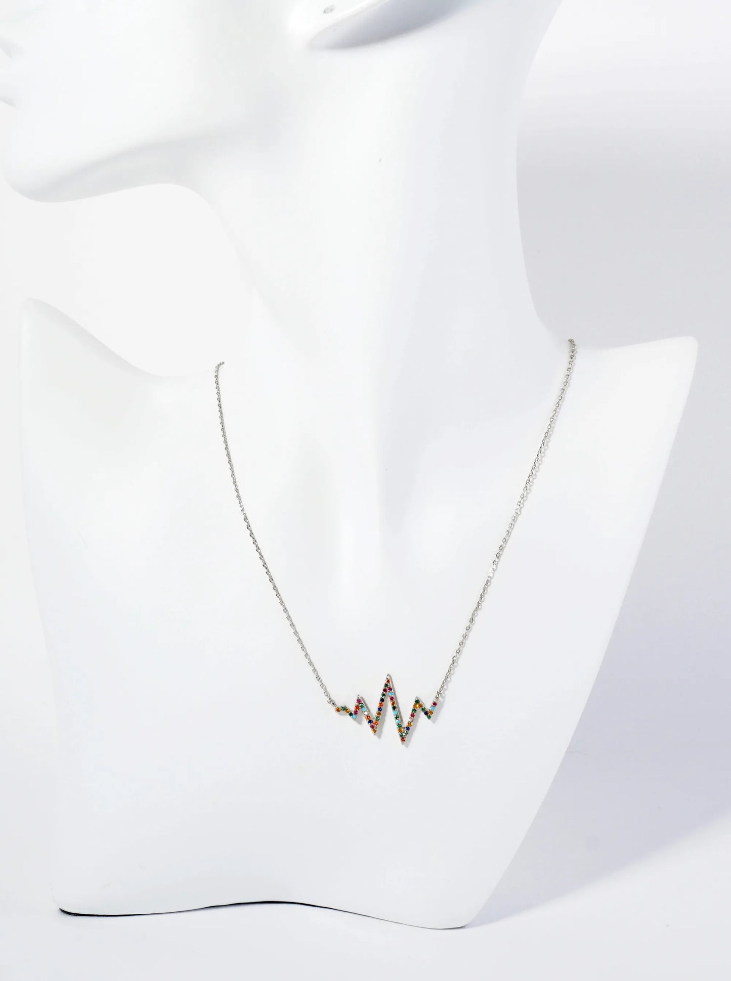 18K Gold Dipped Pave Set CZ Heartbeat Pendant Necklace