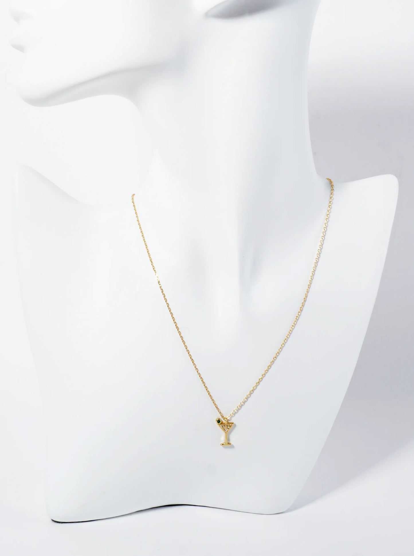 18K Gold Dipped Pave Set CZ Martini Pendant Necklace