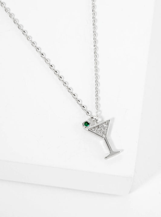 18K Gold Dipped Pave Set CZ Martini Pendant Necklace