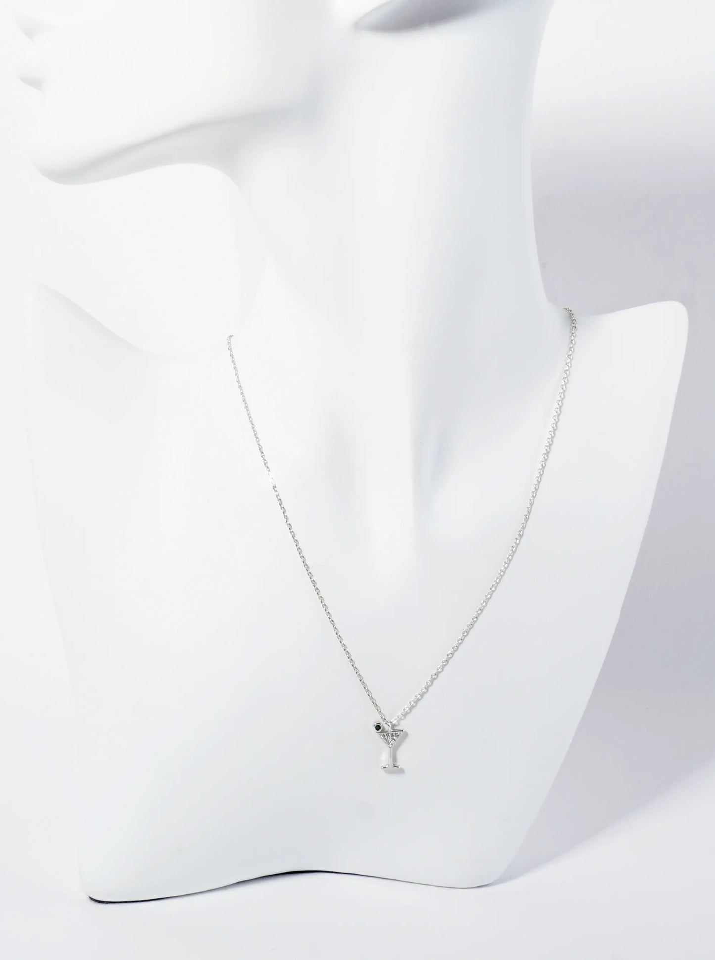 18K Gold Dipped Pave Set CZ Martini Pendant Necklace