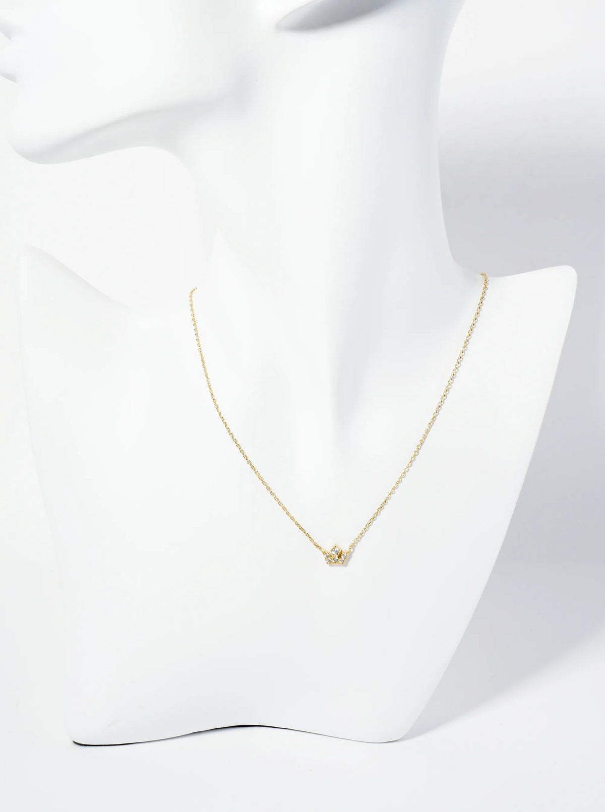 18K Gold Dipped Pave Set CZ Mini Crown Pendant Necklace