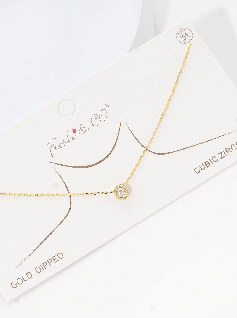 18K-Gold-Dipped Pave-Set CZ Minimalist Round Pendant Necklace