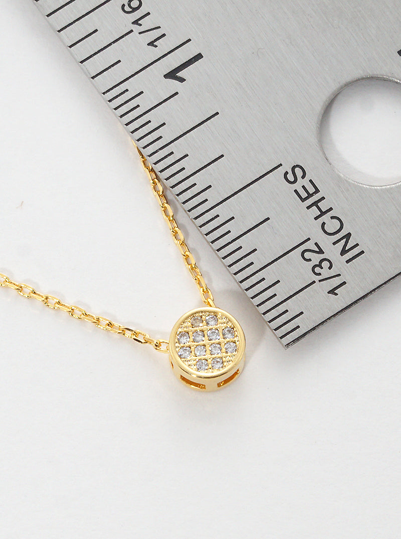 18K-Gold-Dipped Pave-Set CZ Minimalist Round Pendant Necklace