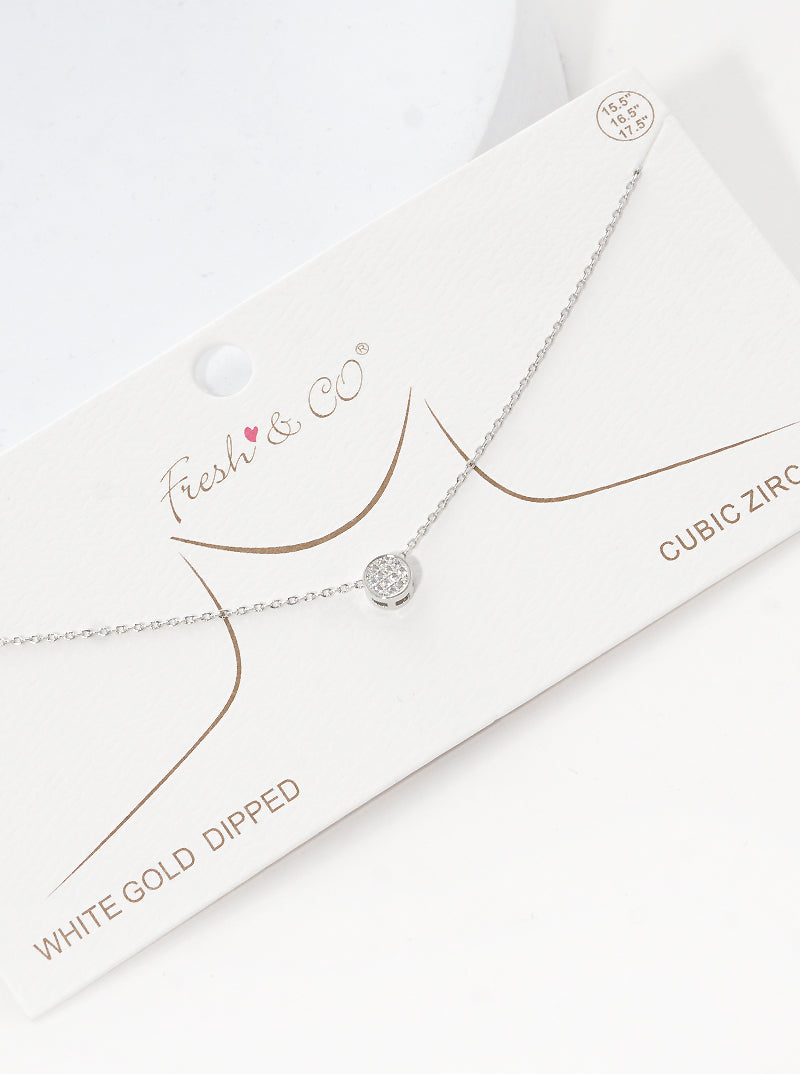 18K-Gold-Dipped Pave-Set CZ Minimalist Round Pendant Necklace