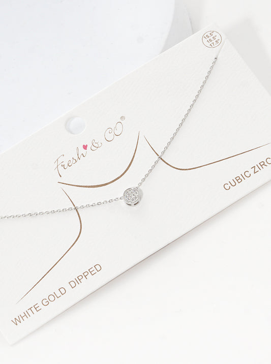 18K-Gold-Dipped Pave-Set CZ Minimalist Round Pendant Necklace