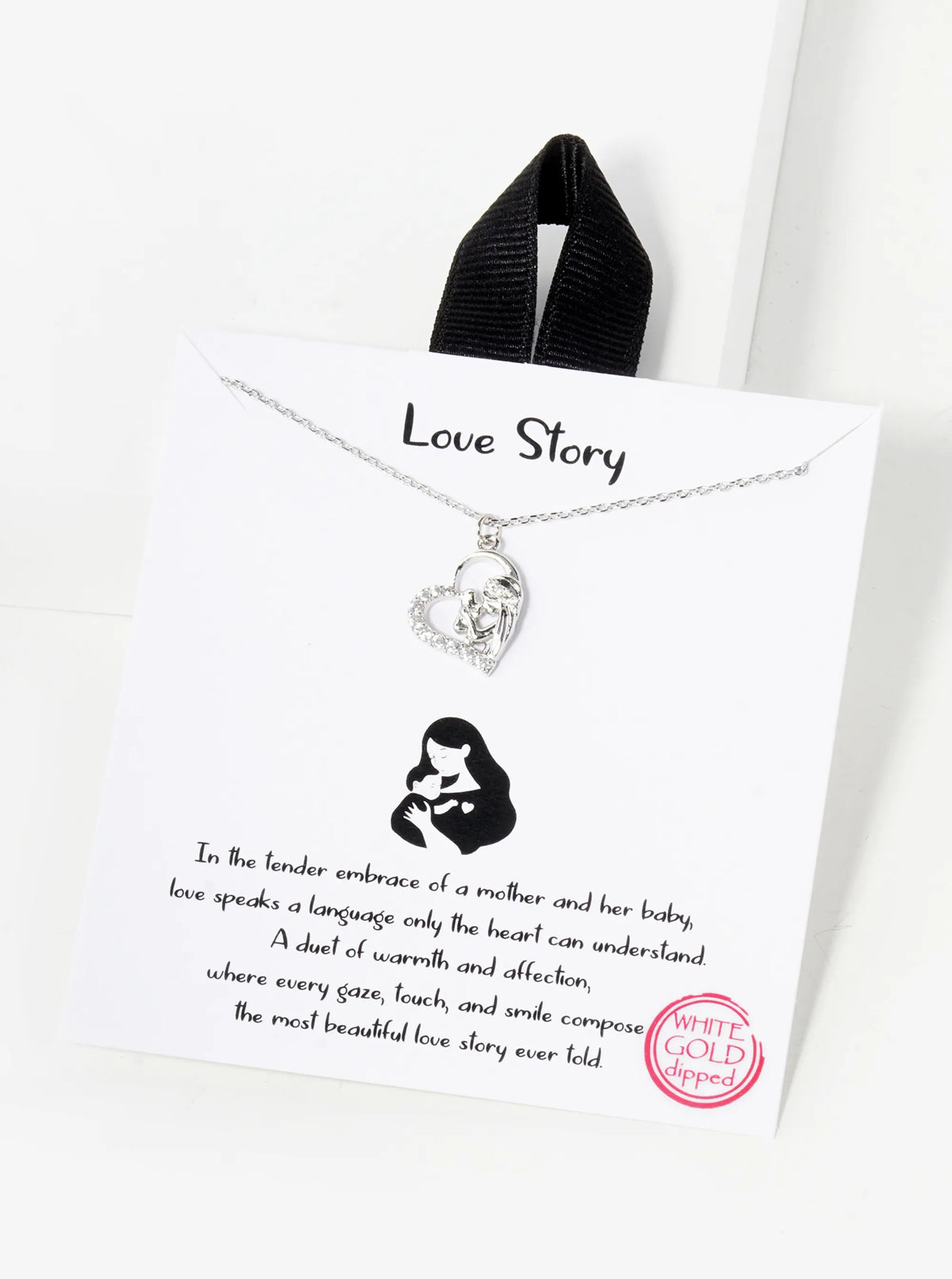 18K Gold Dipped Pave Set CZ Mom And Baby In Heart Pendant Necklace
